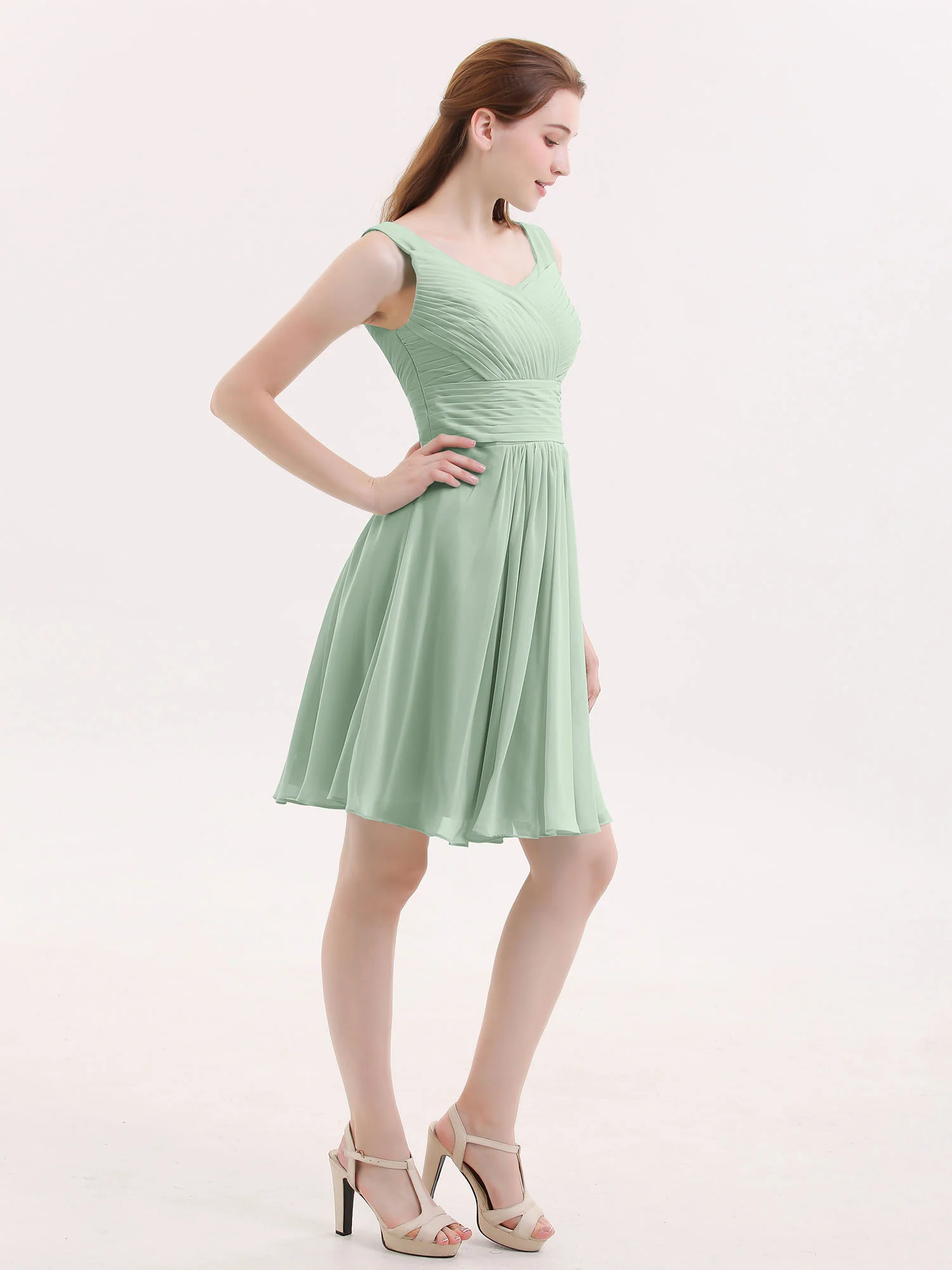 V Neck Chiffon Short Bridesmaid Dresses-Agave - Image 4