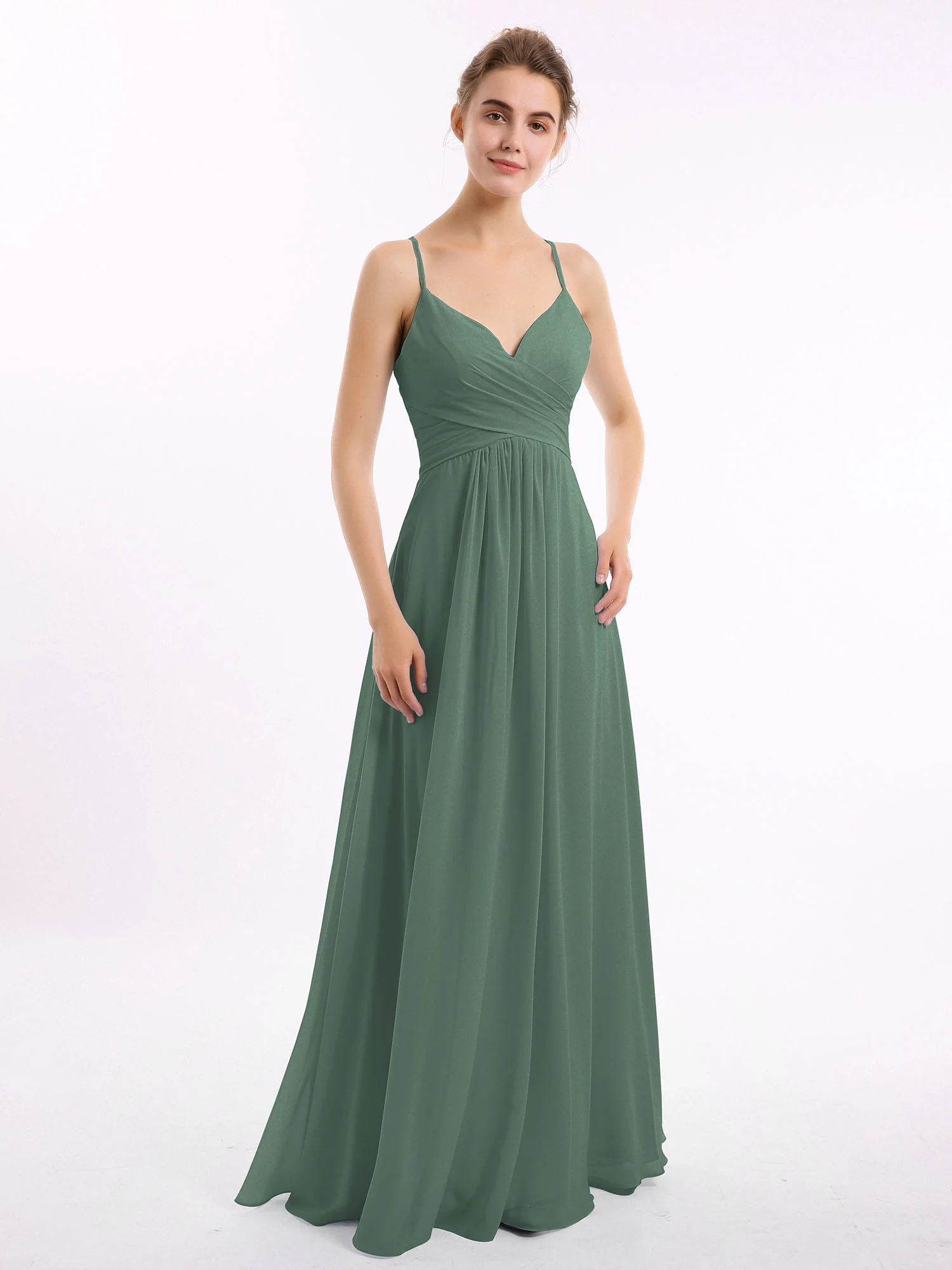 Spaghetti Strap V-neck Chiffon Dresses-Eucalyptus