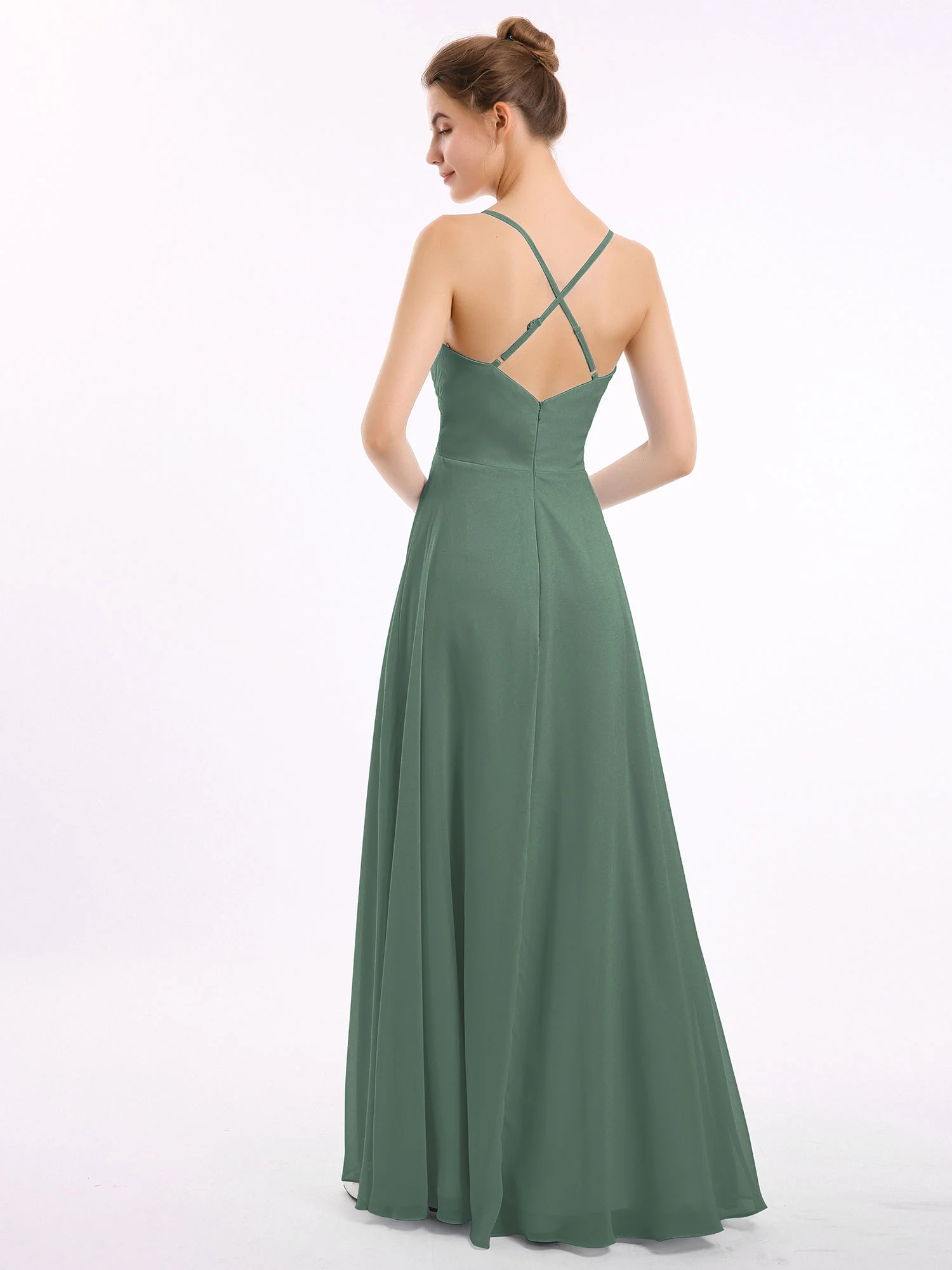 Spaghetti Strap V-neck Chiffon Dresses-Eucalyptus - Image 2