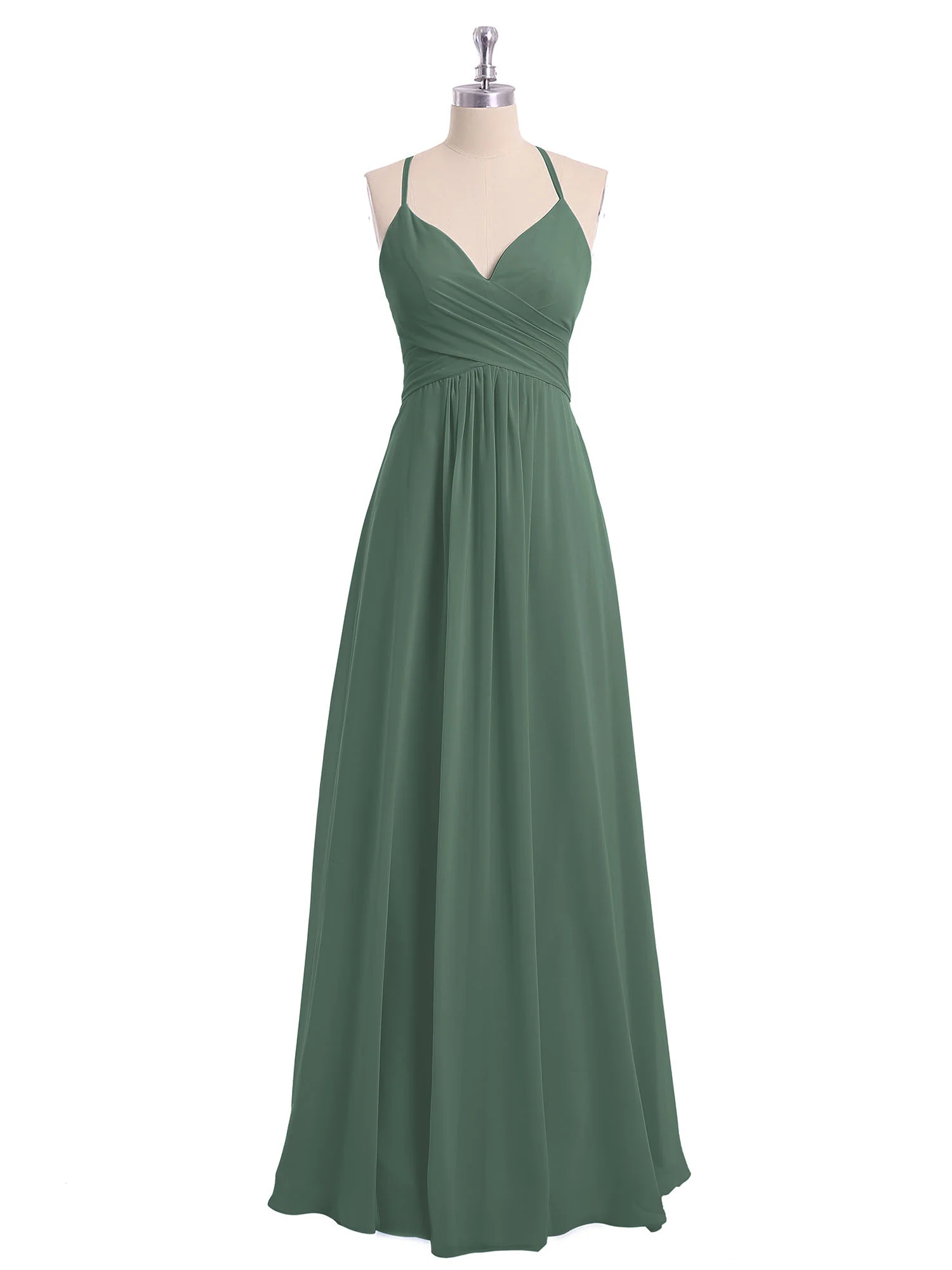 Spaghetti Strap V-neck Chiffon Dresses-Eucalyptus - Image 4
