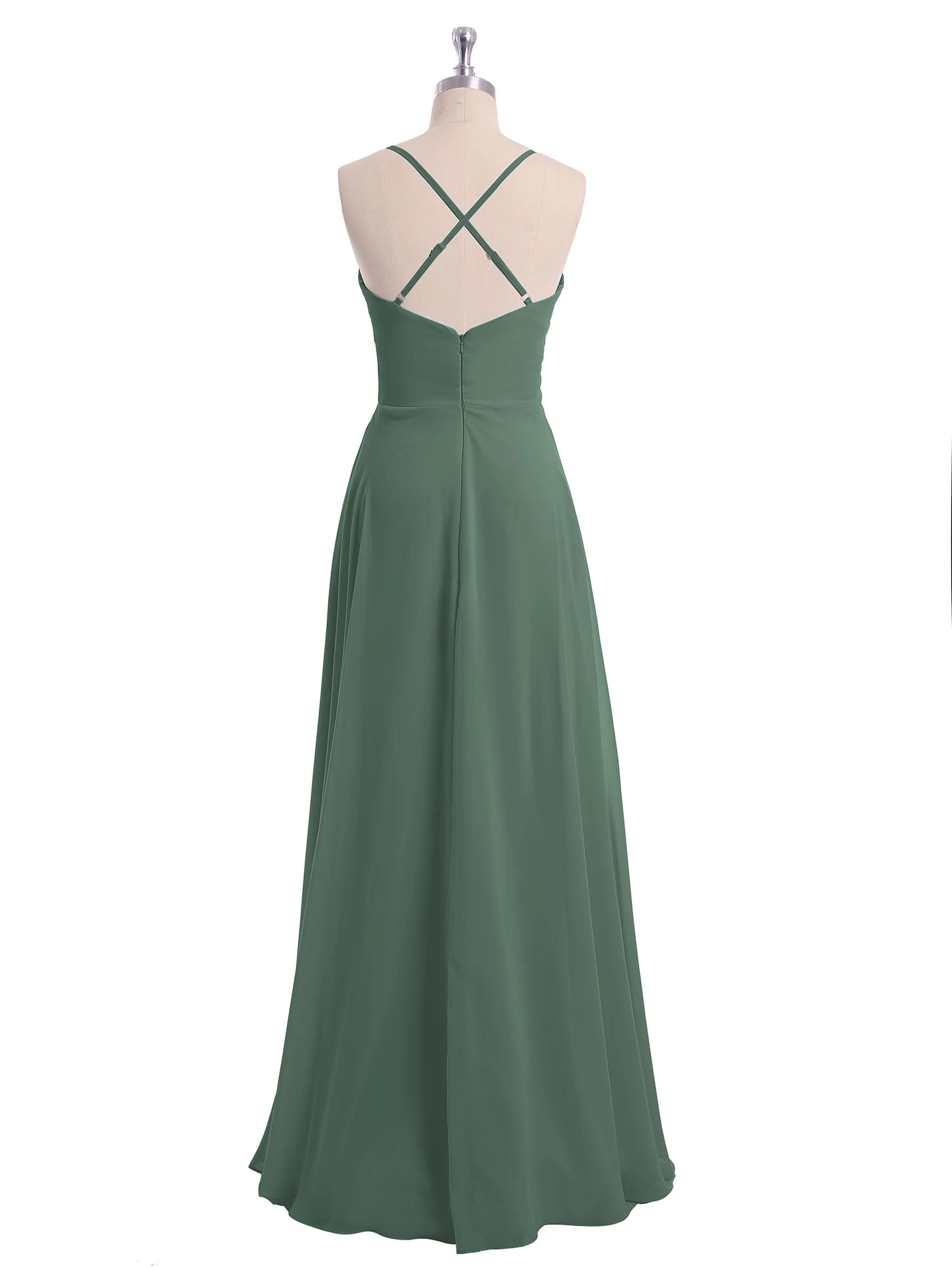 Spaghetti Strap V-neck Chiffon Dresses-Eucalyptus - Image 5