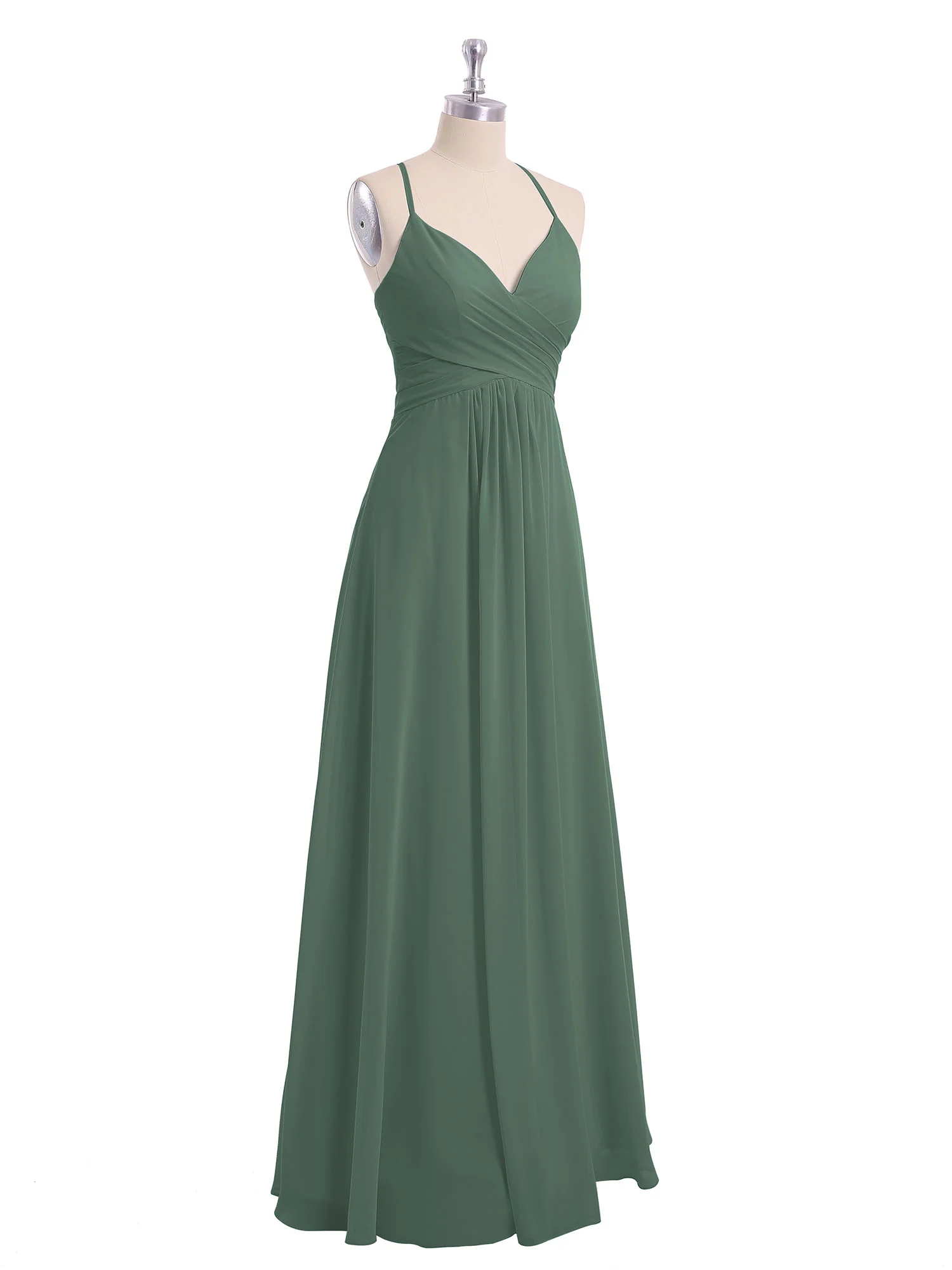 Spaghetti Strap V-neck Chiffon Dresses-Eucalyptus - Image 6
