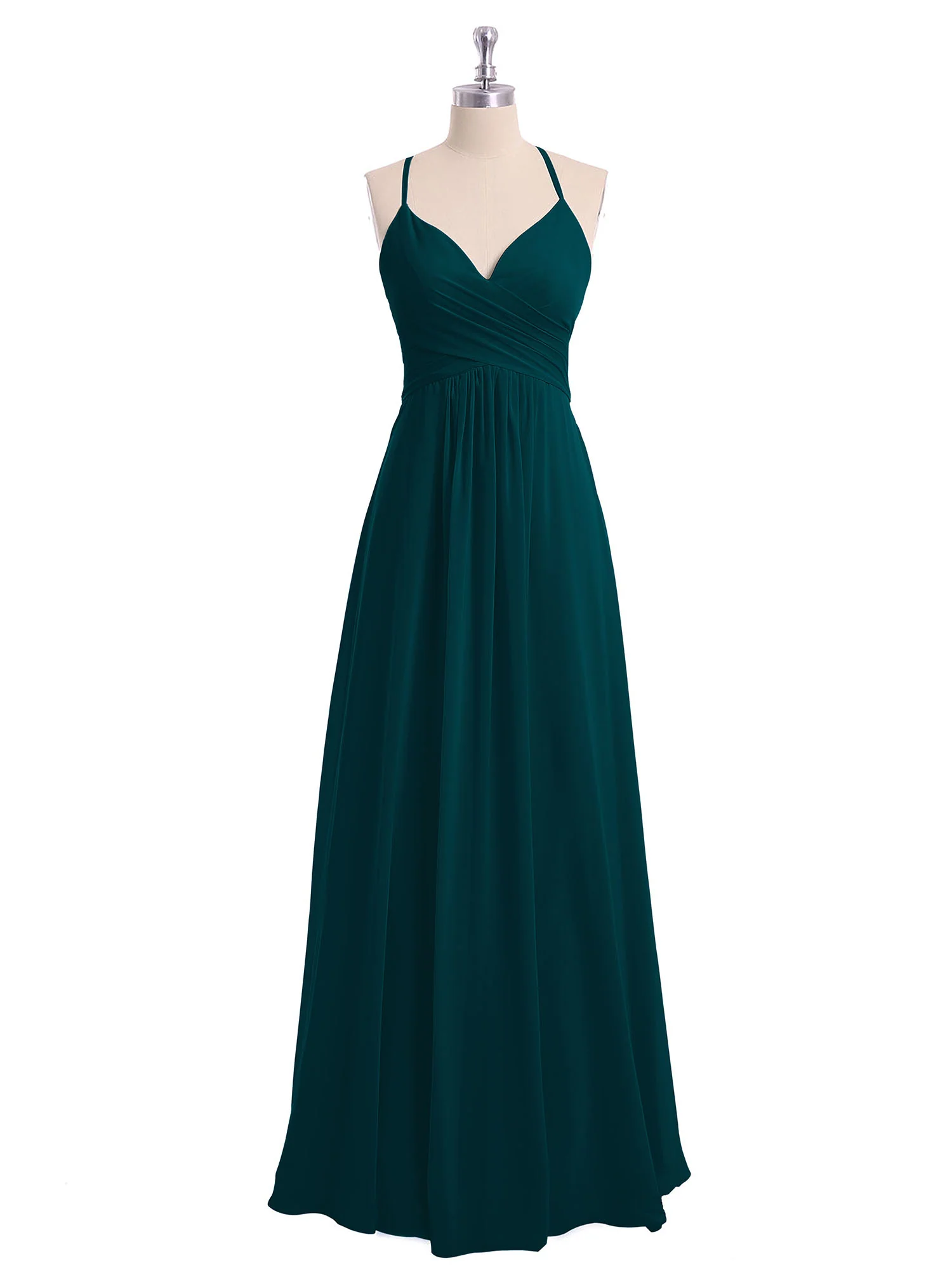 Spaghetti Strap V-neck Chiffon Dresses-Pine - Image 4