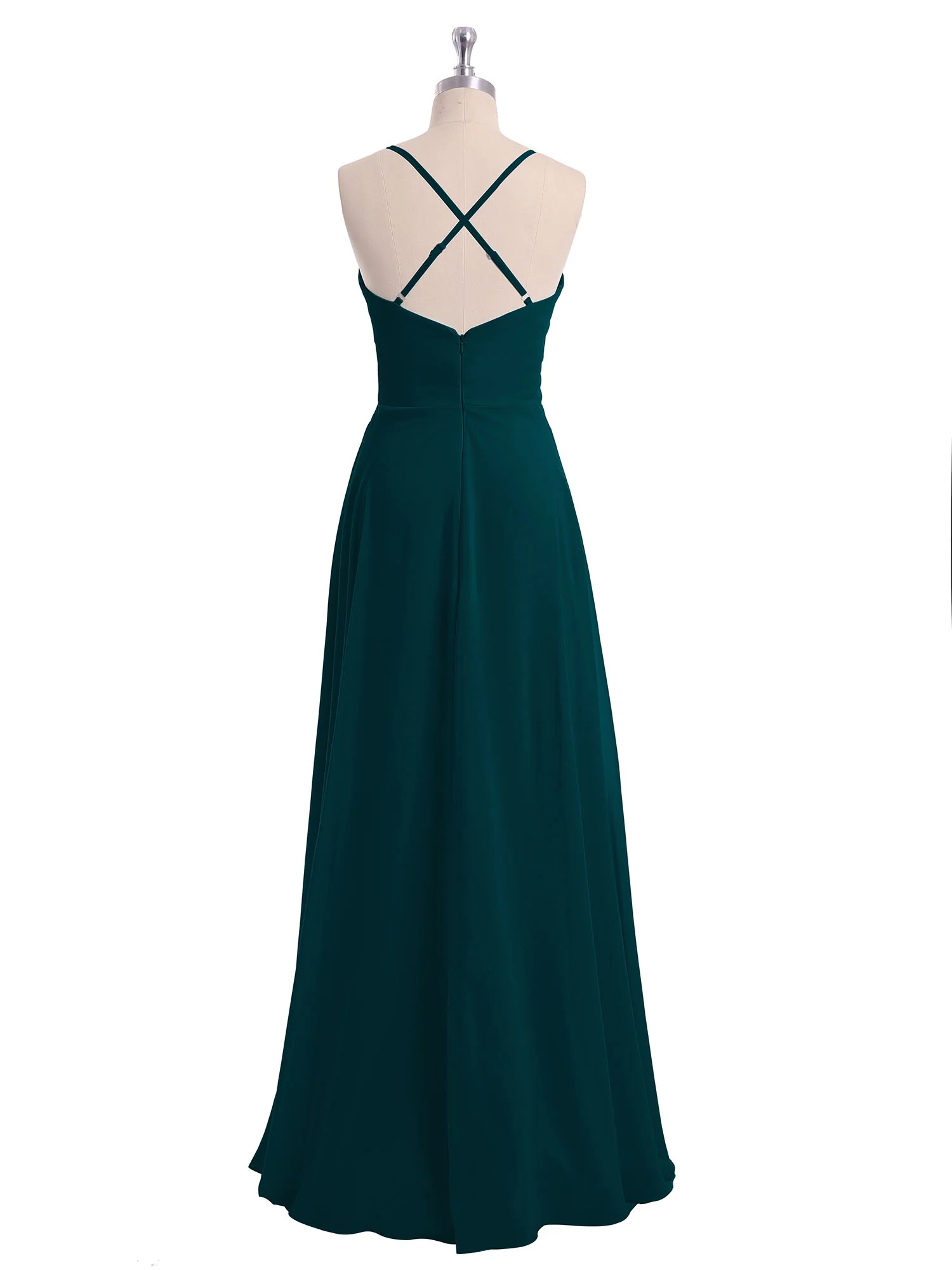 Spaghetti Strap V-neck Chiffon Dresses-Pine - Image 5