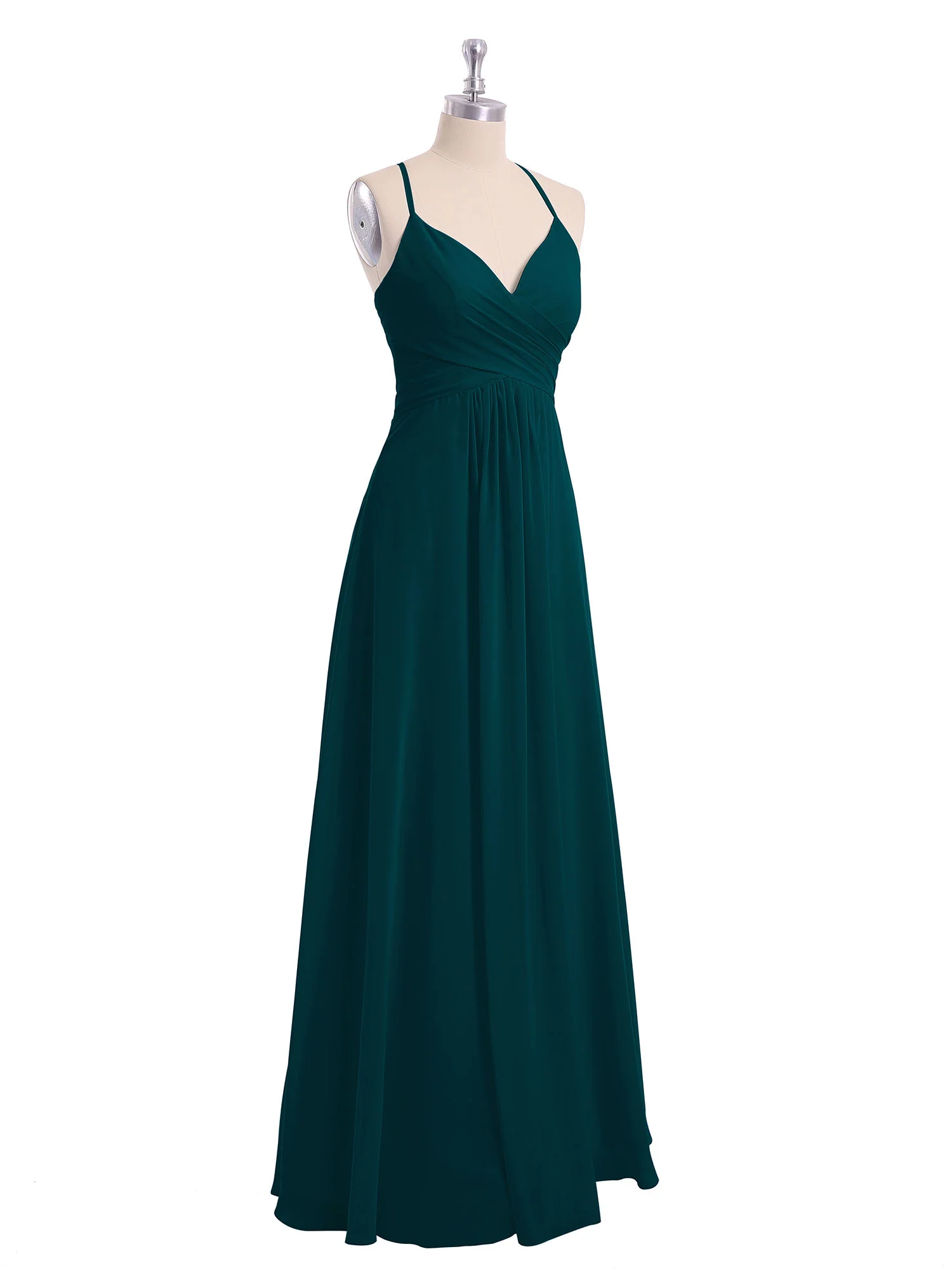 Spaghetti Strap V-neck Chiffon Dresses-Pine - Image 6