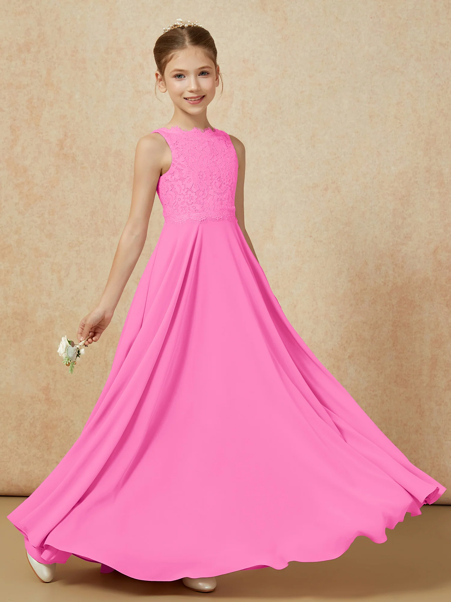 Bateau A-line Floor-length Chiffon Junior Bridesmaid Dress Azalea - Image 6