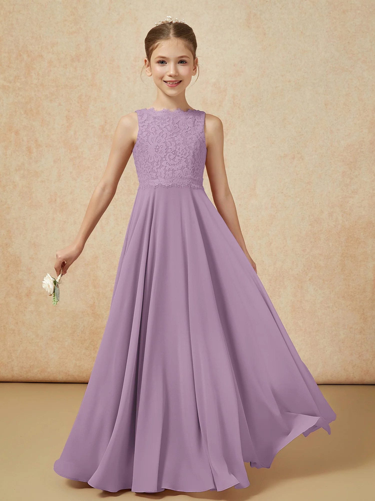 Bateau A-line Floor-length Chiffon Junior Bridesmaid Dress Wisteria - Image 5