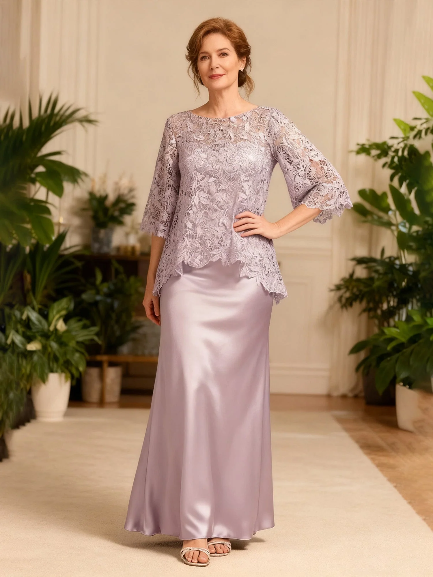 Bateau Neck Sheath Long Dress With Lace Jacket Gold