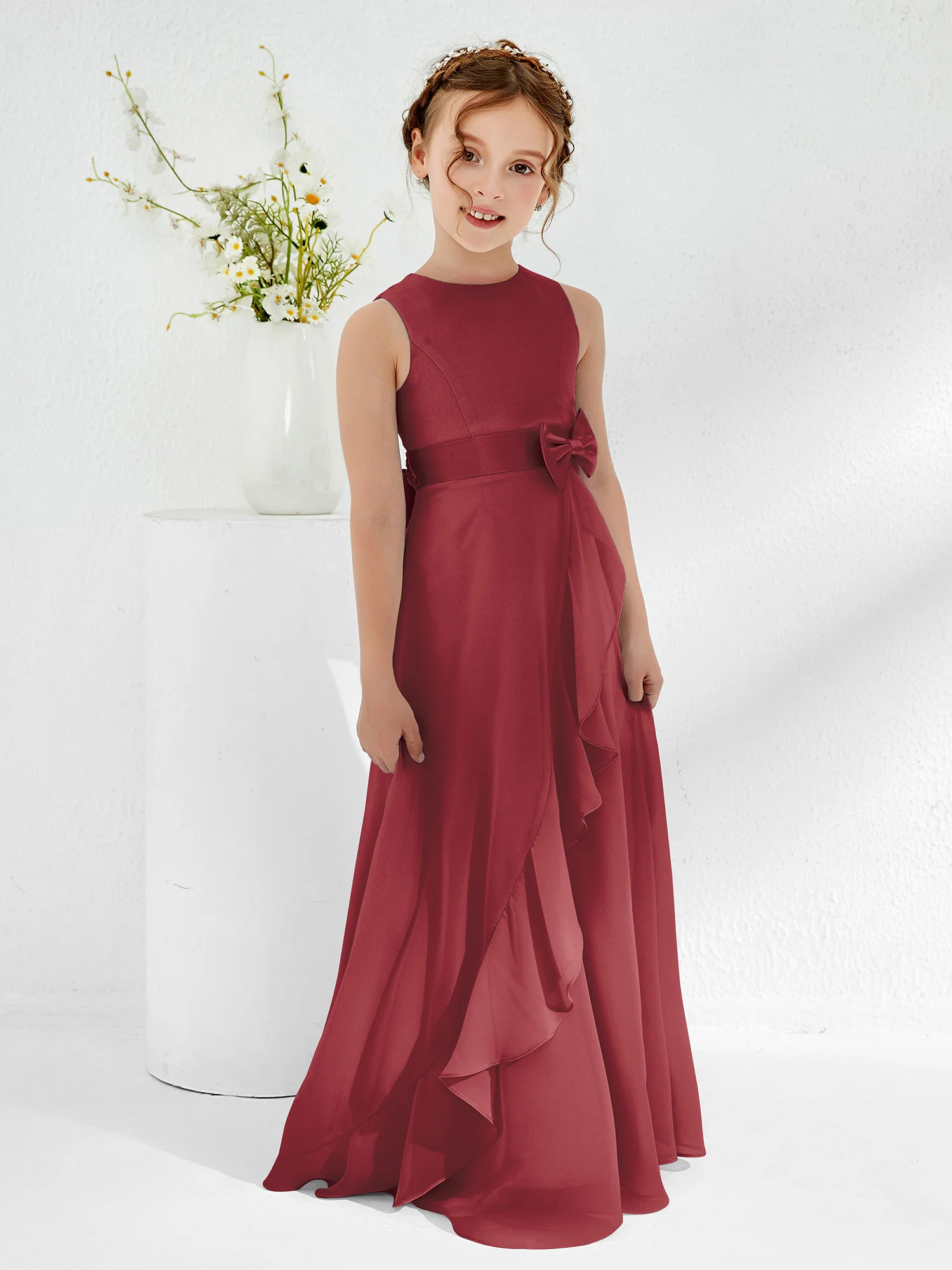 Bateau Neckline Ruffle Junior Bridesmaid Gowns Cinnamon Rose - Image 3