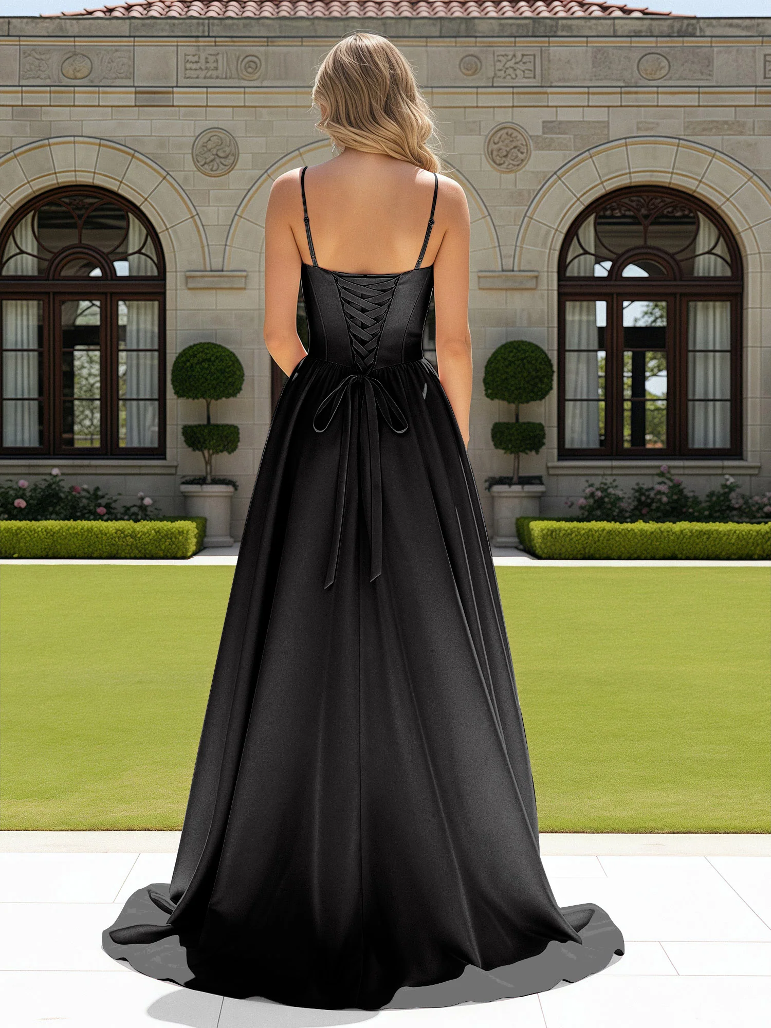 Beaded Sweetheart Corset Sweep Train Gown Black - Image 2