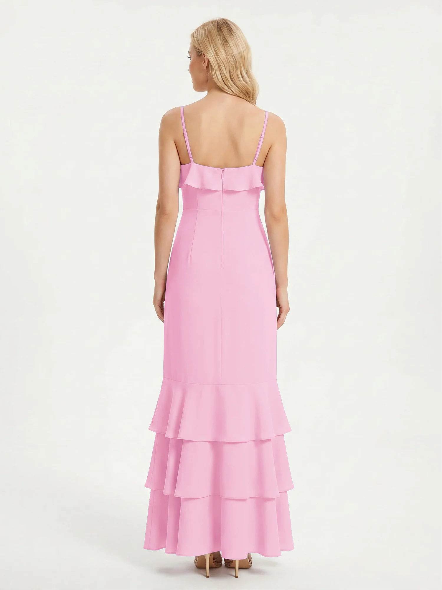 Tiered Ruffle Hem Spaghetti Strap Maxi Dress Candy Pink - Image 2