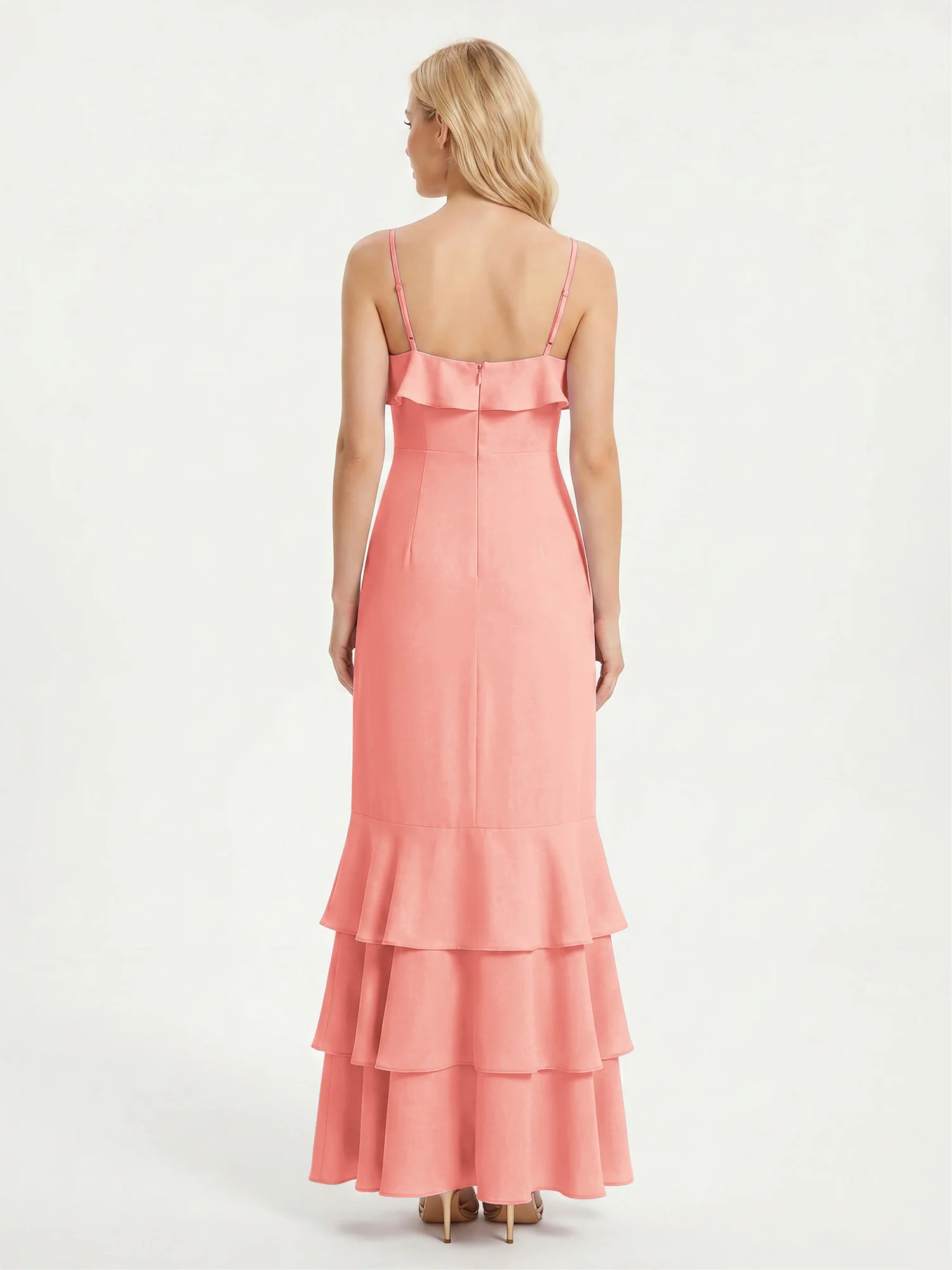 Tiered Ruffle Hem Spaghetti Strap Maxi Dress Coral - Image 2