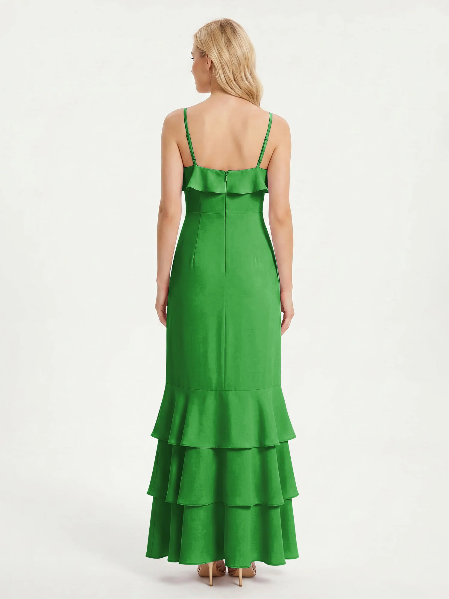 Tiered Ruffle Hem Spaghetti Strap Maxi Dress Green - Image 2