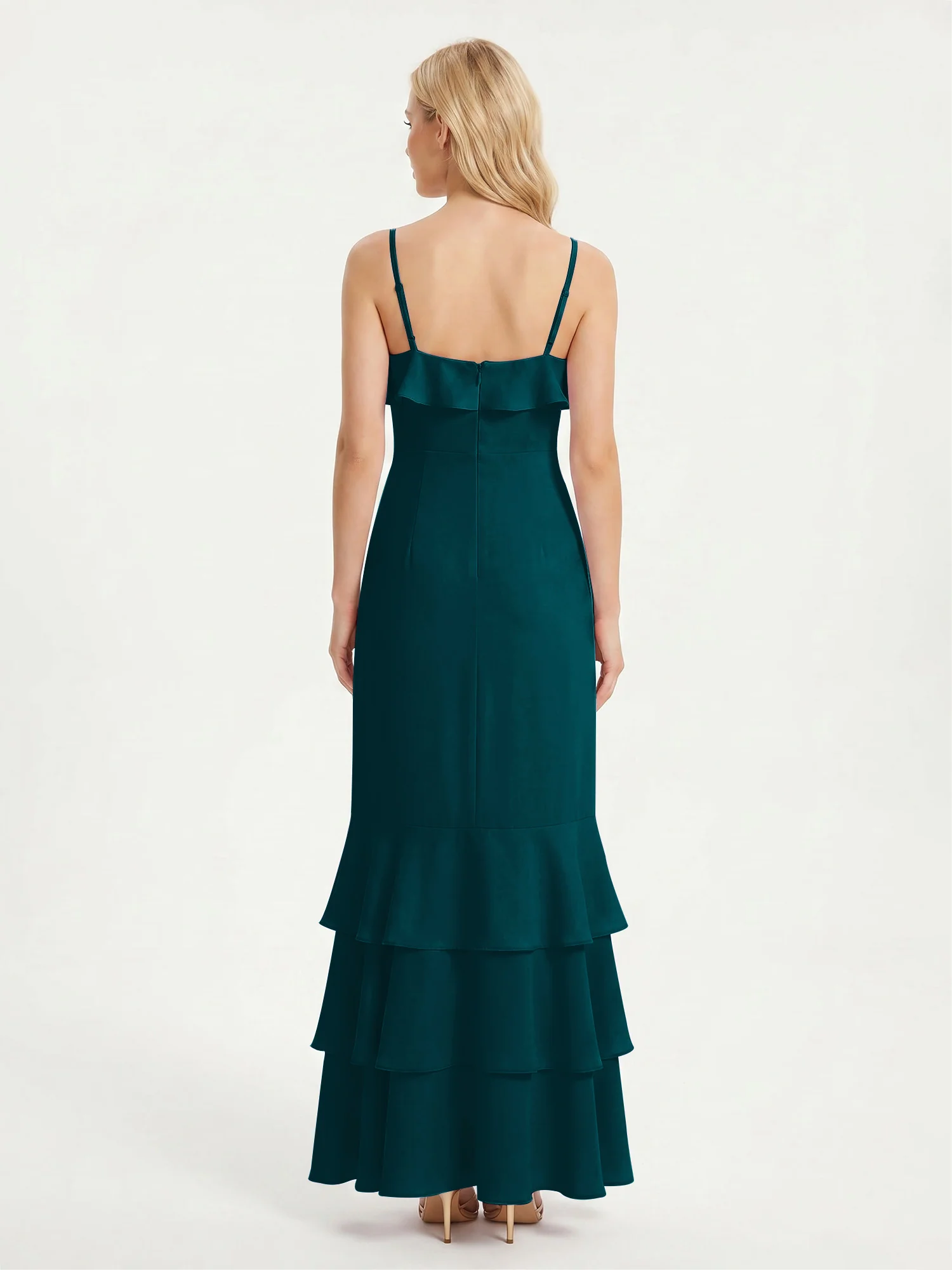 Tiered Ruffle Hem Spaghetti Strap Maxi Dress Pine - Image 2