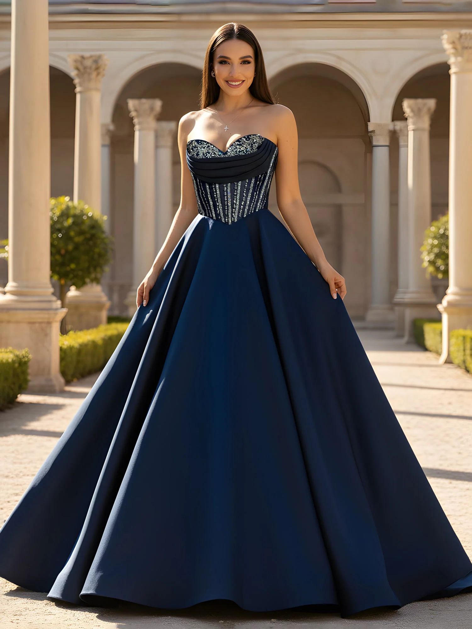 Pleated Corset Bodice Full A-Line Skirt Dress Grape