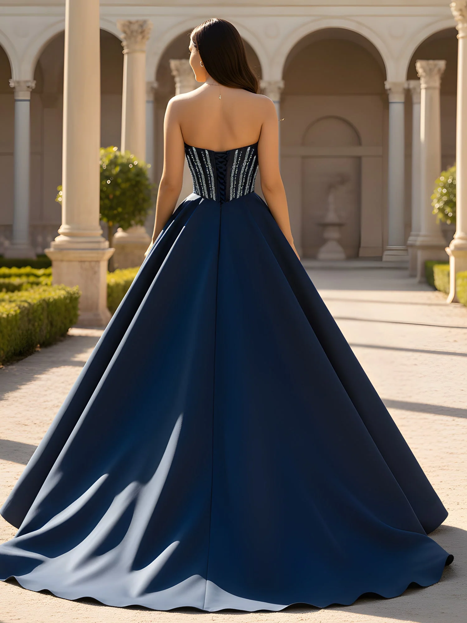 Pleated Corset Bodice Full A-Line Skirt Dress Turquoise - Image 2