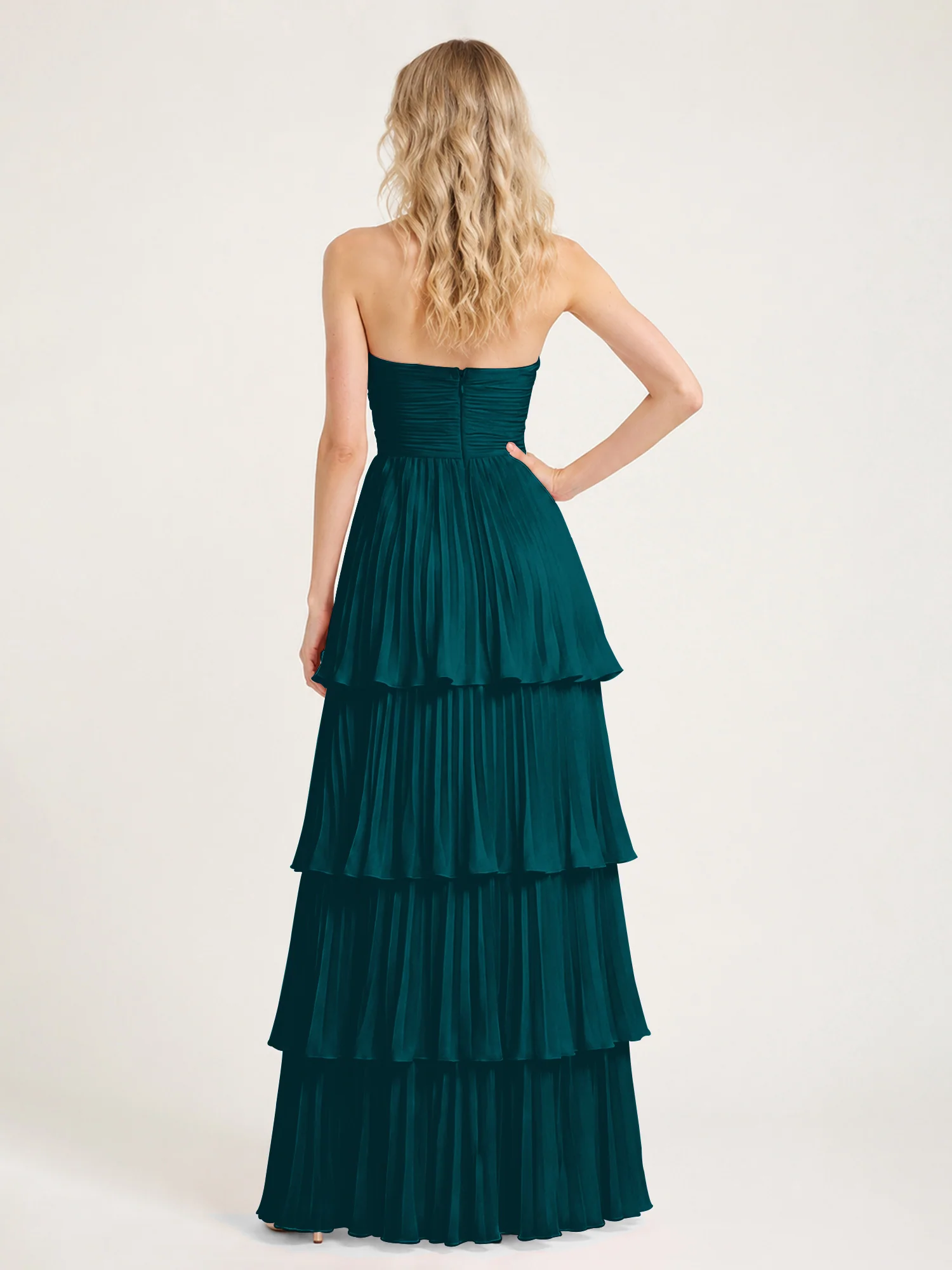 Strapless Bodice Maxi Dress with Accordion Pleats Pine - Image 2