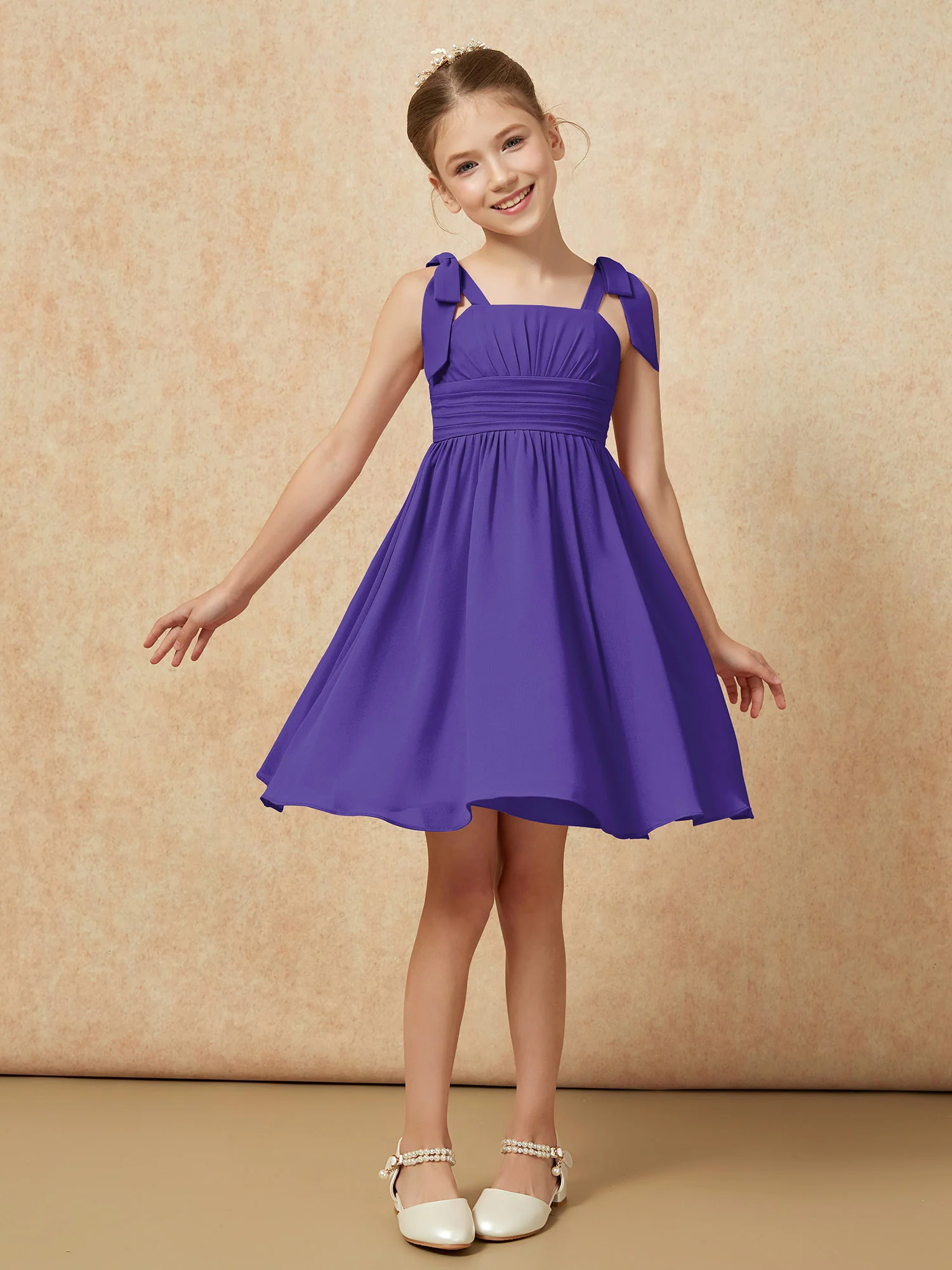 Bowknot Straps Knee-length Junior Bridesmaid Dresses Regency