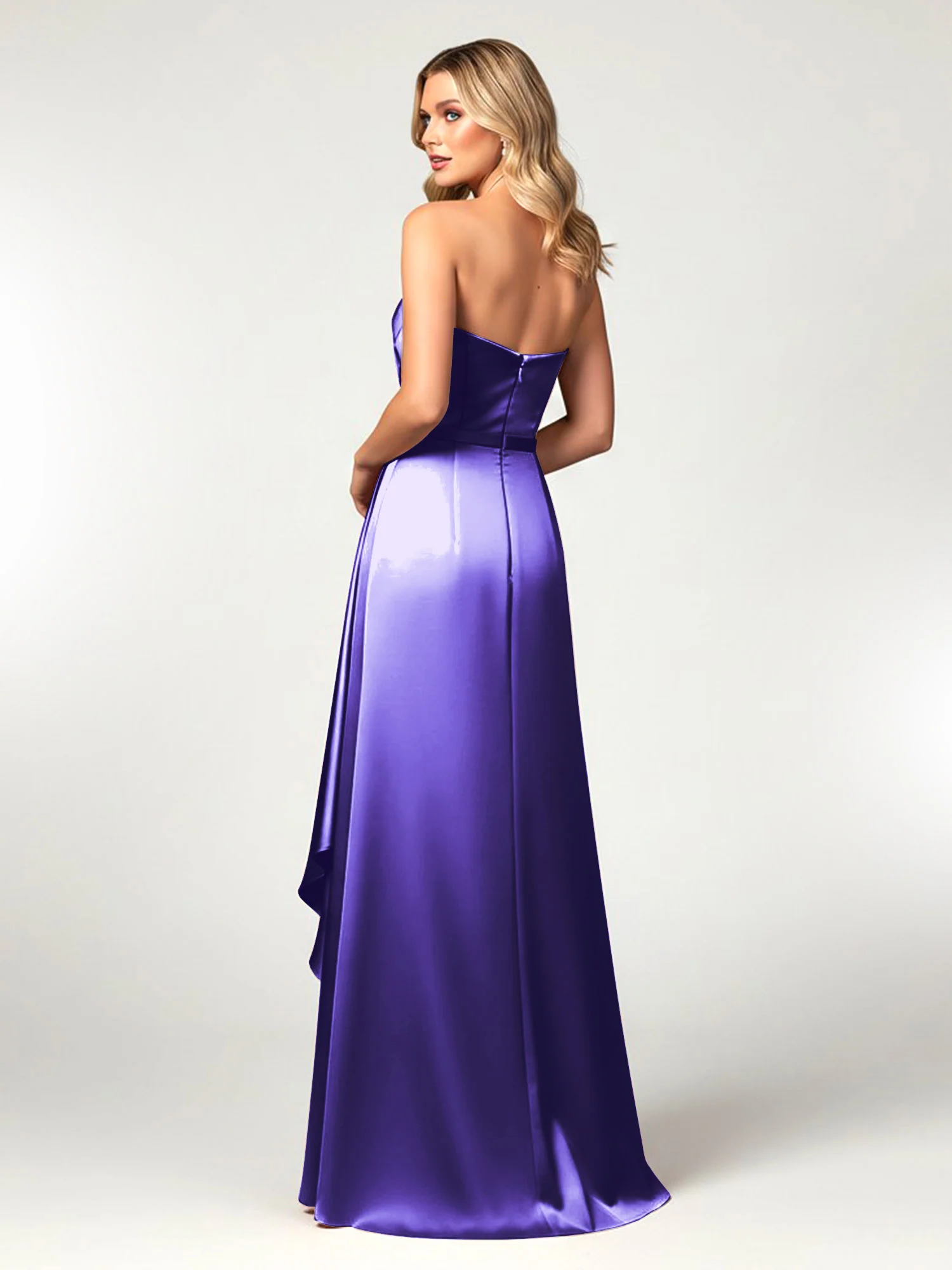 Strapless Sweetheart Neck Wrap Satin Gown Regency - Image 2