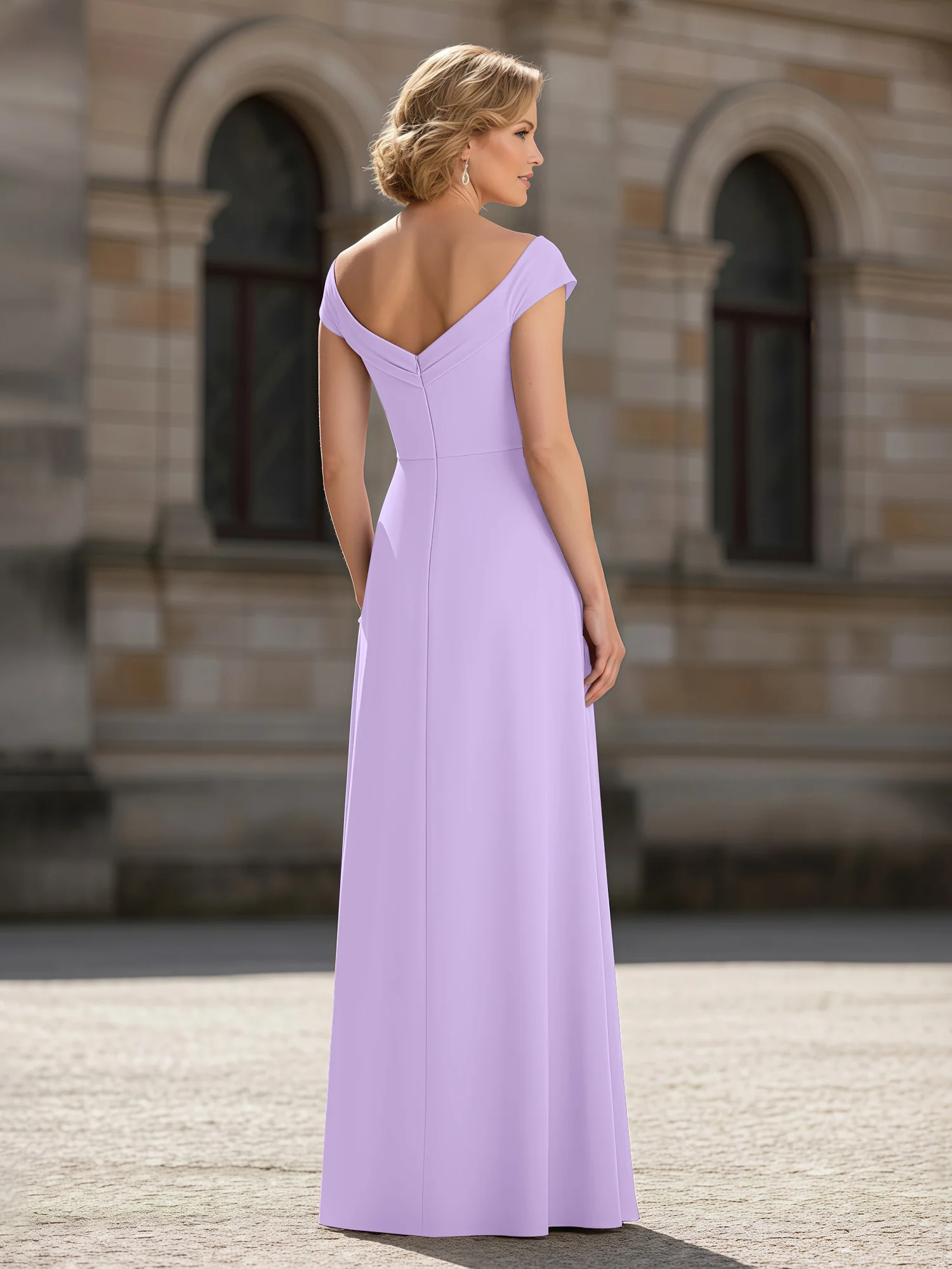 Pleated A-Line Chiffon Floor-Length Dress Lilac - Image 2