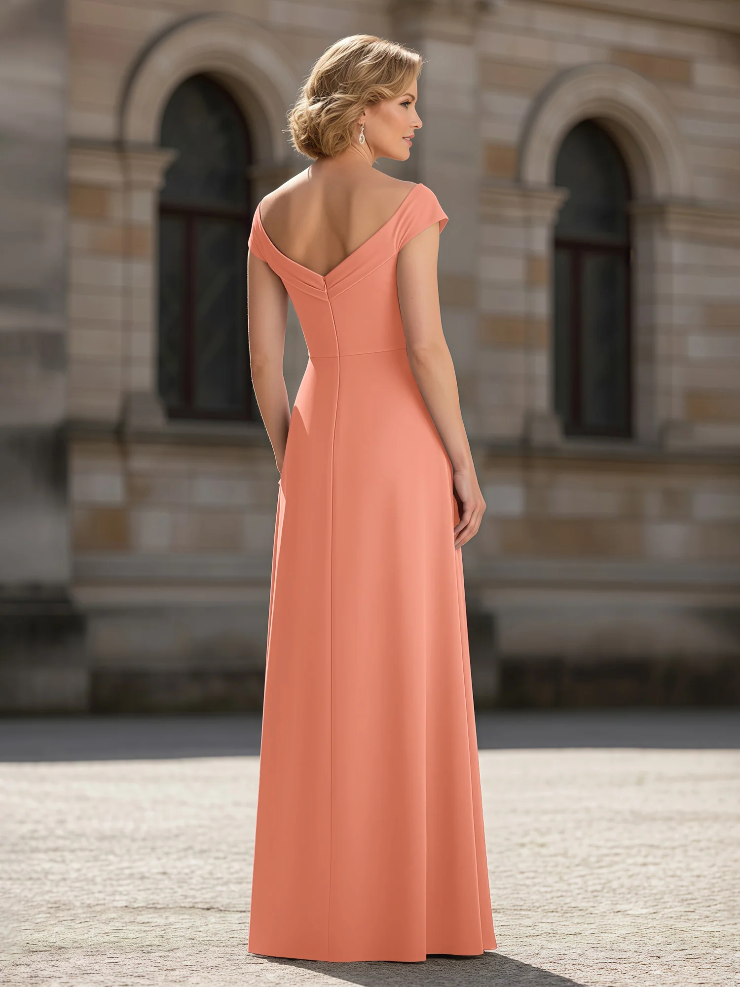 Pleated A-Line Chiffon Floor-Length Dress Papaya - Image 2
