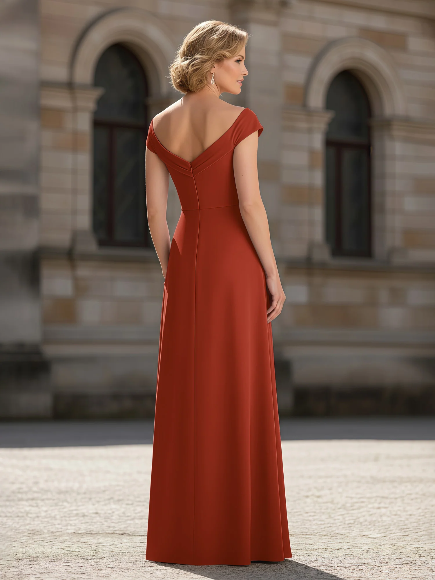 Pleated A-Line Chiffon Floor-Length Dress Rust - Image 2