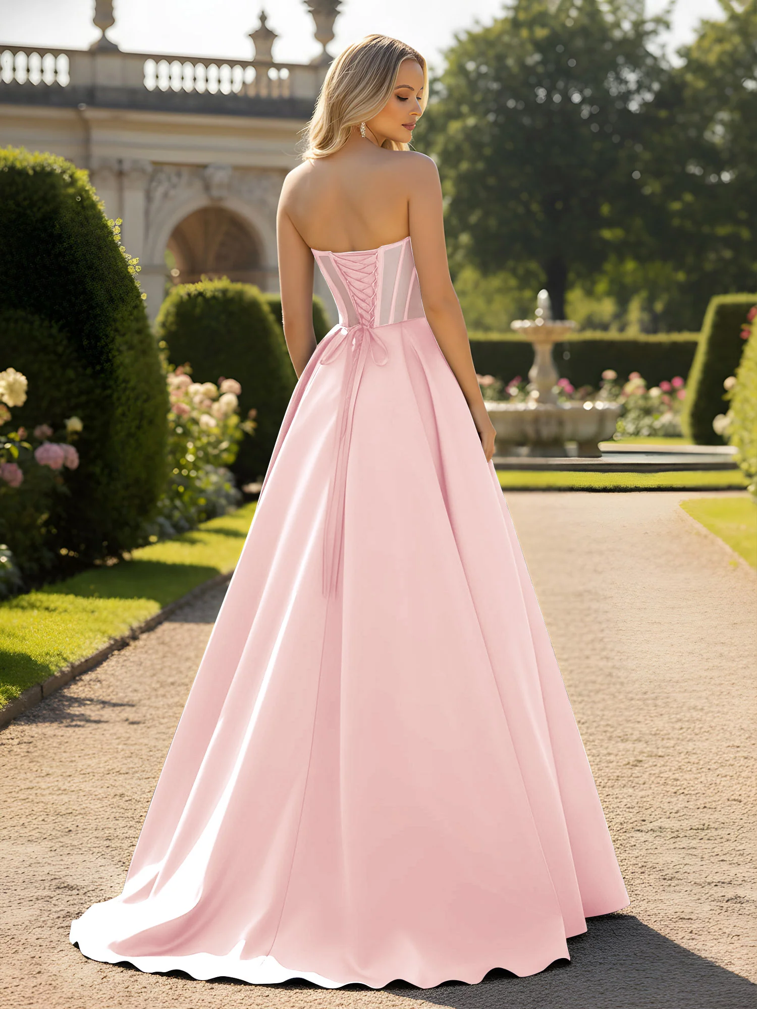 A-Line Ball Gown with Illusion Corset Bodice Blushing Pink - Image 2