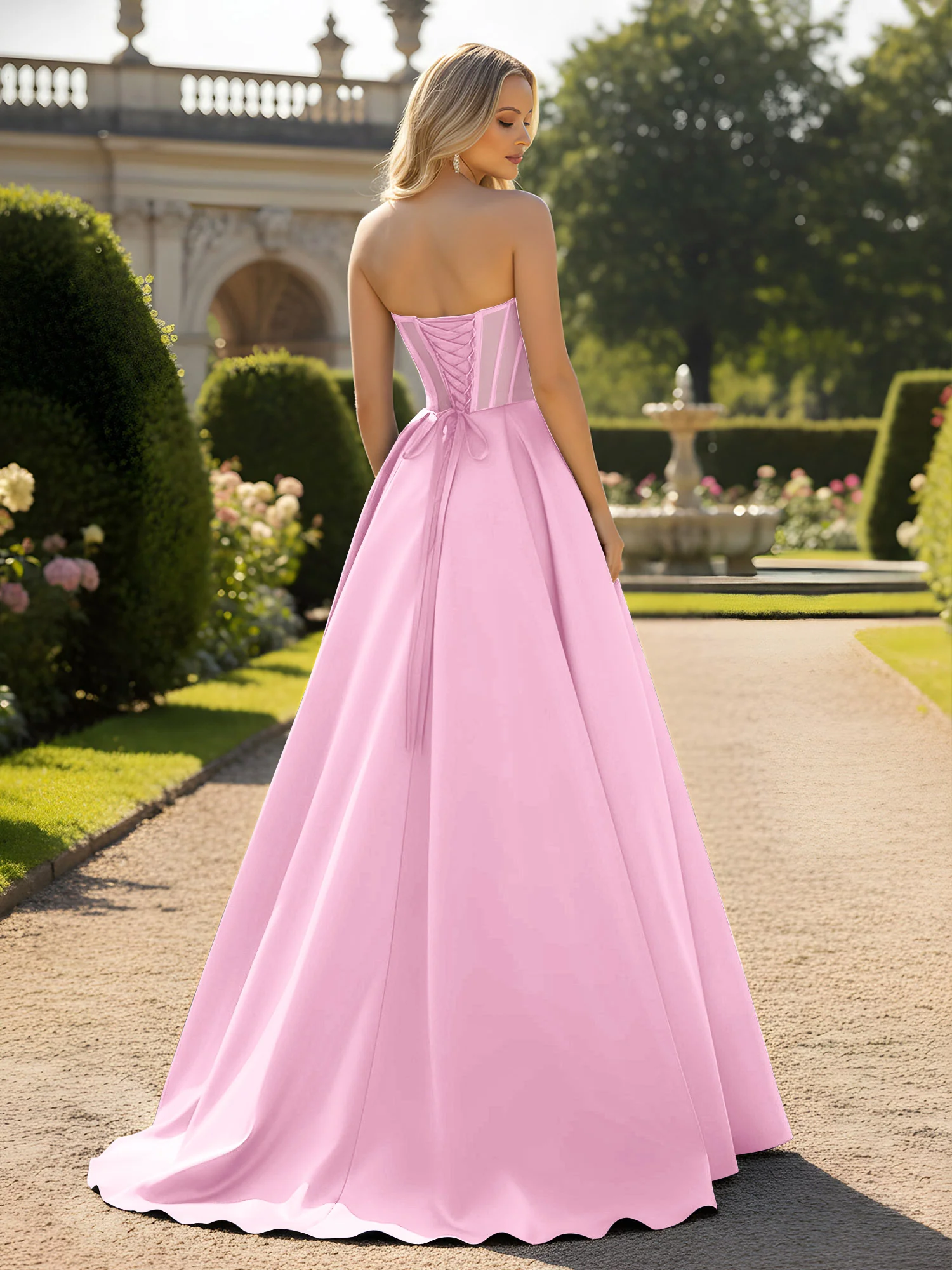 A-Line Ball Gown with Illusion Corset Bodice Candy Pink - Image 2