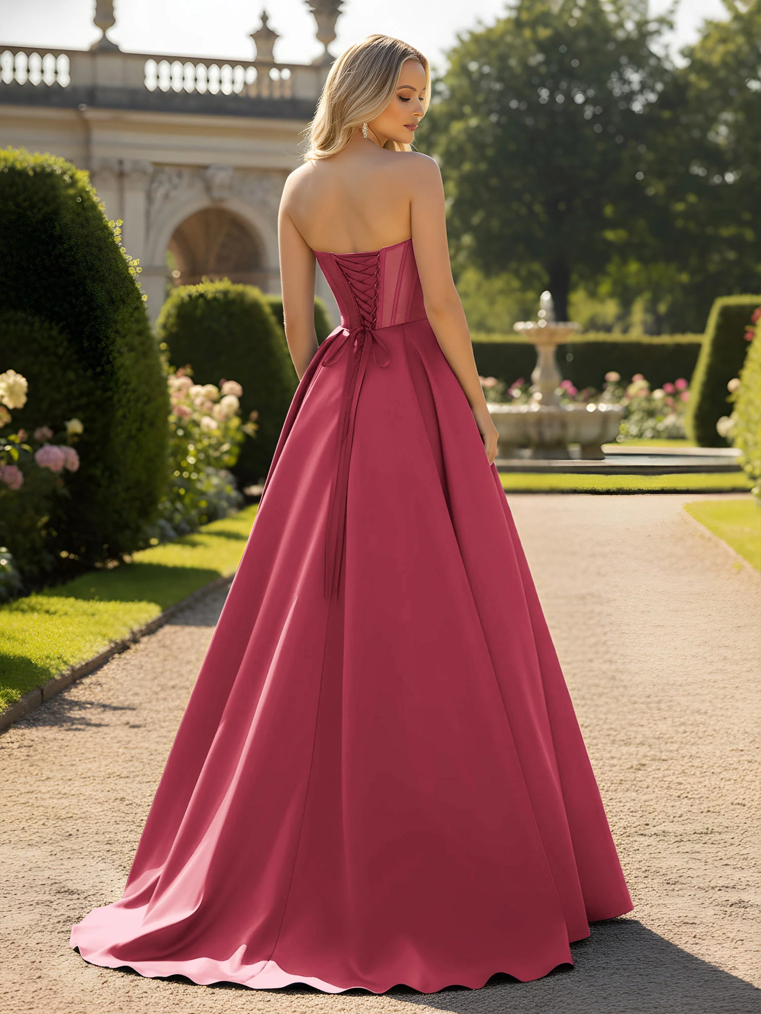 A-Line Ball Gown with Illusion Corset Bodice Cinnamon Rose - Image 2