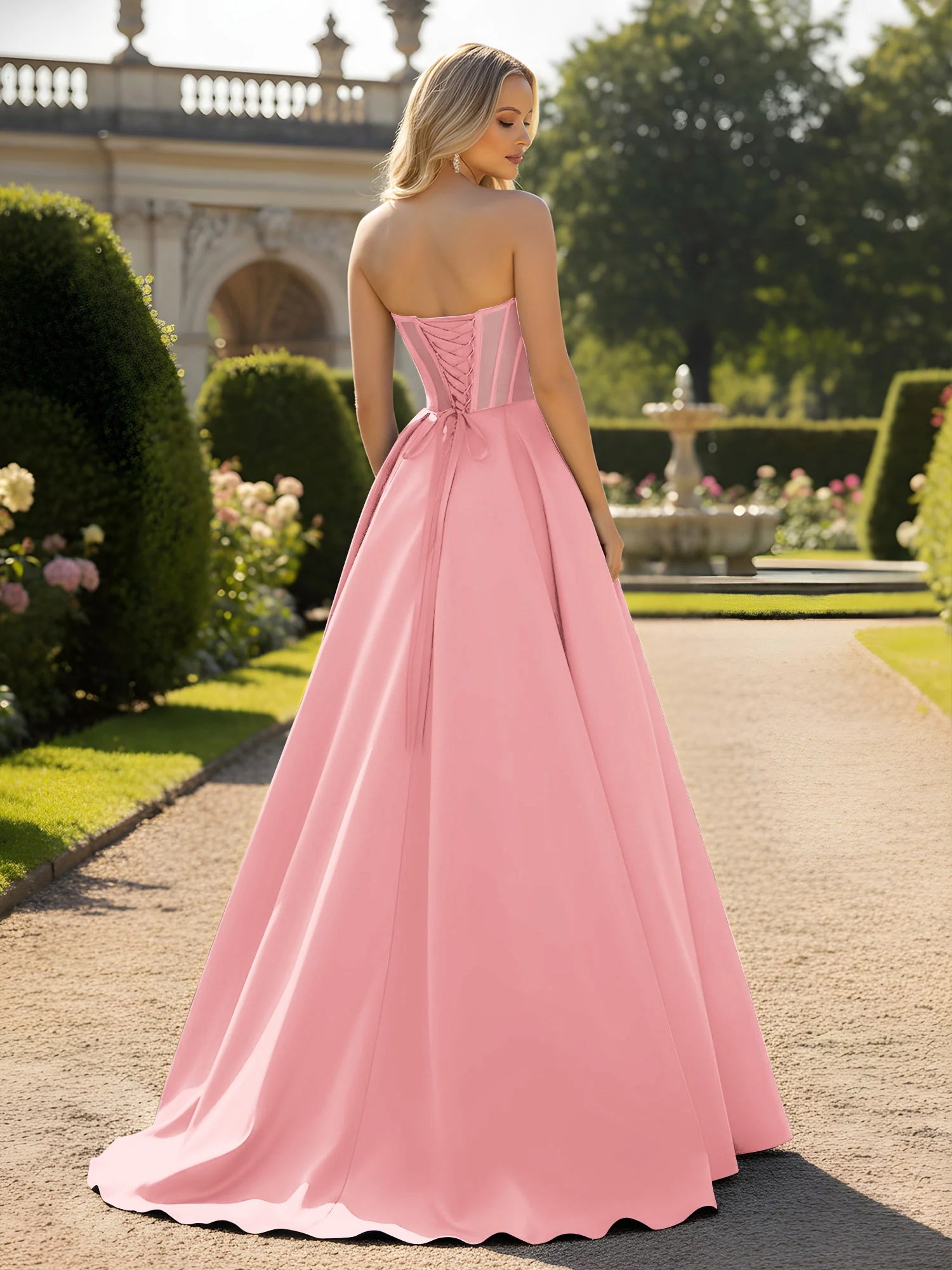 A-Line Ball Gown with Illusion Corset Bodice Flamingo - Image 2