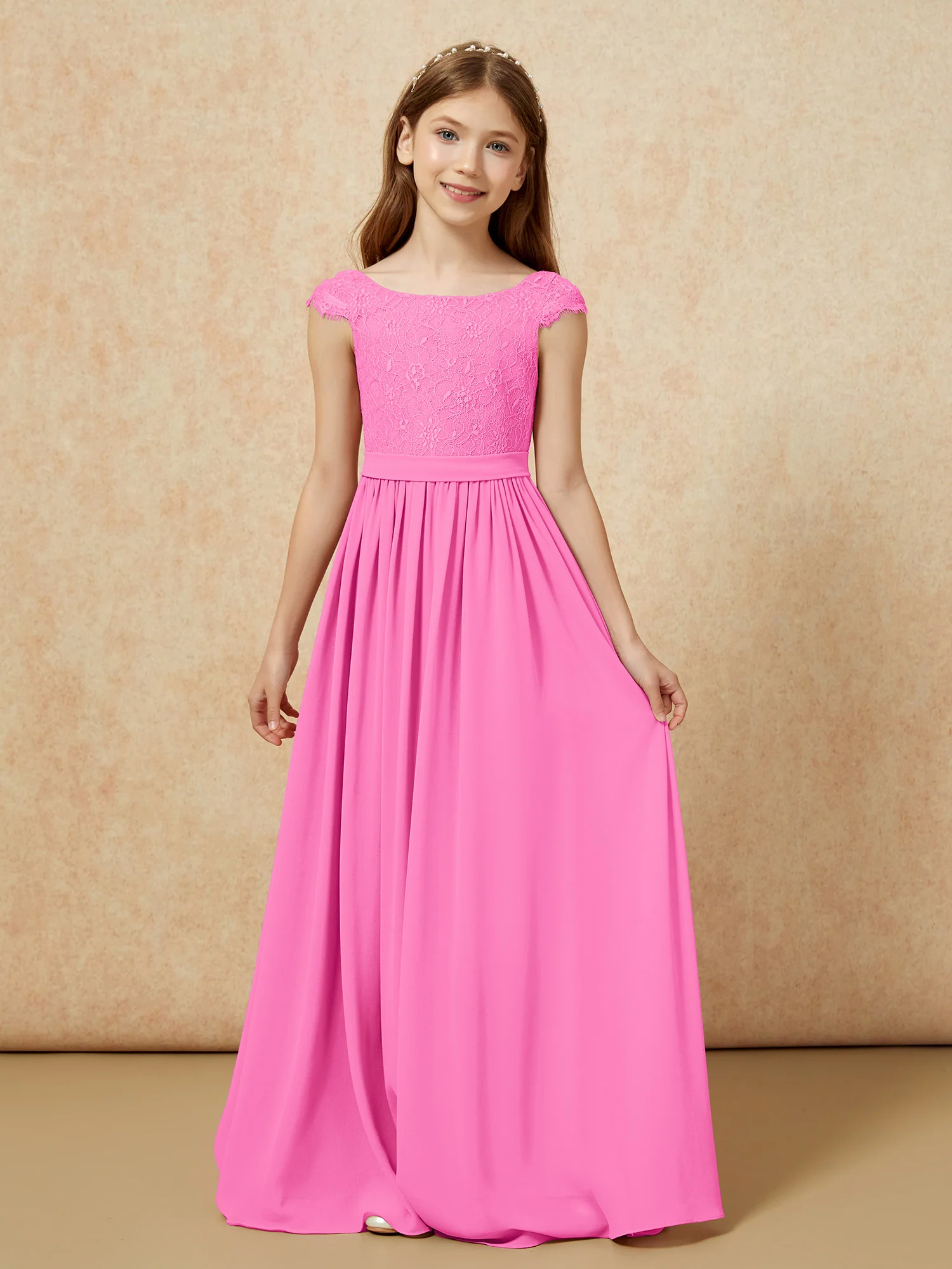Cap Sleeve Lace Chiffon Junior Bridesmaid Dresses Azalea
