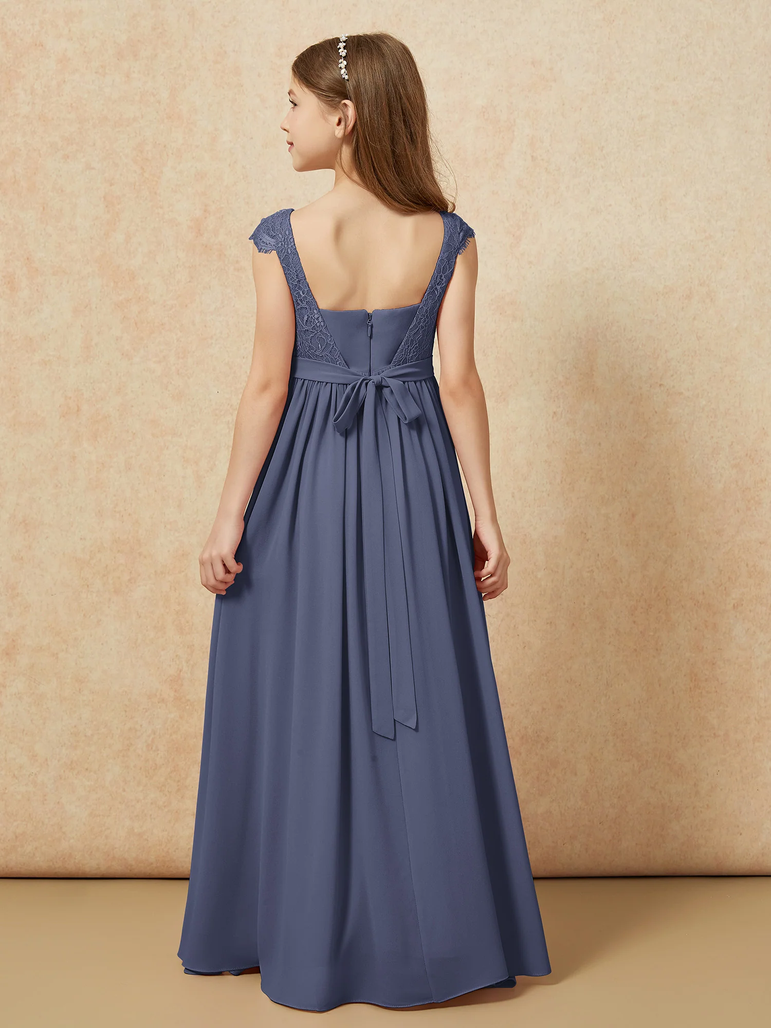 Cap Sleeve Lace Chiffon Junior Bridesmaid Dresses Stormy - Image 2