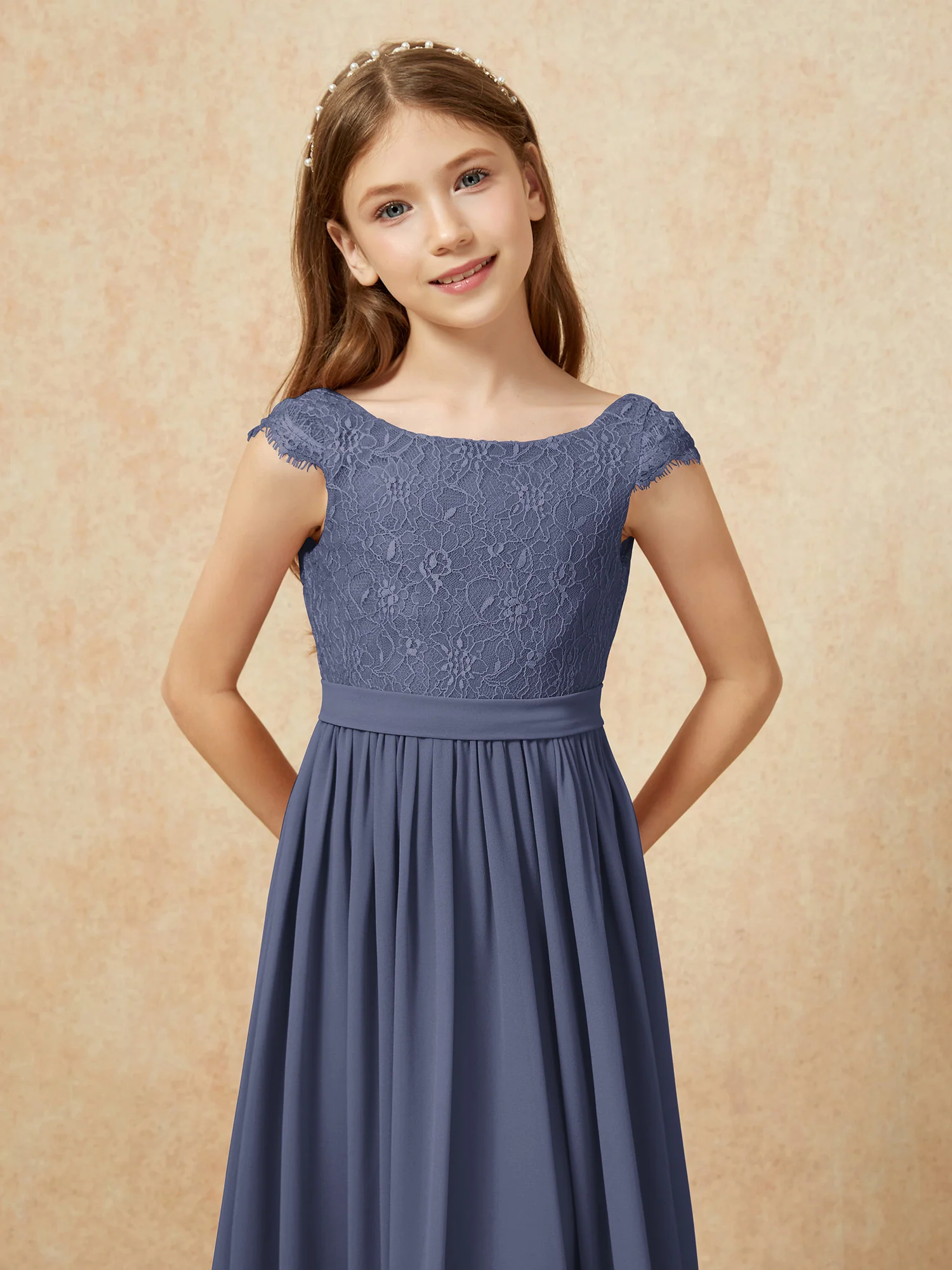 Cap Sleeve Lace Chiffon Junior Bridesmaid Dresses Stormy - Image 6