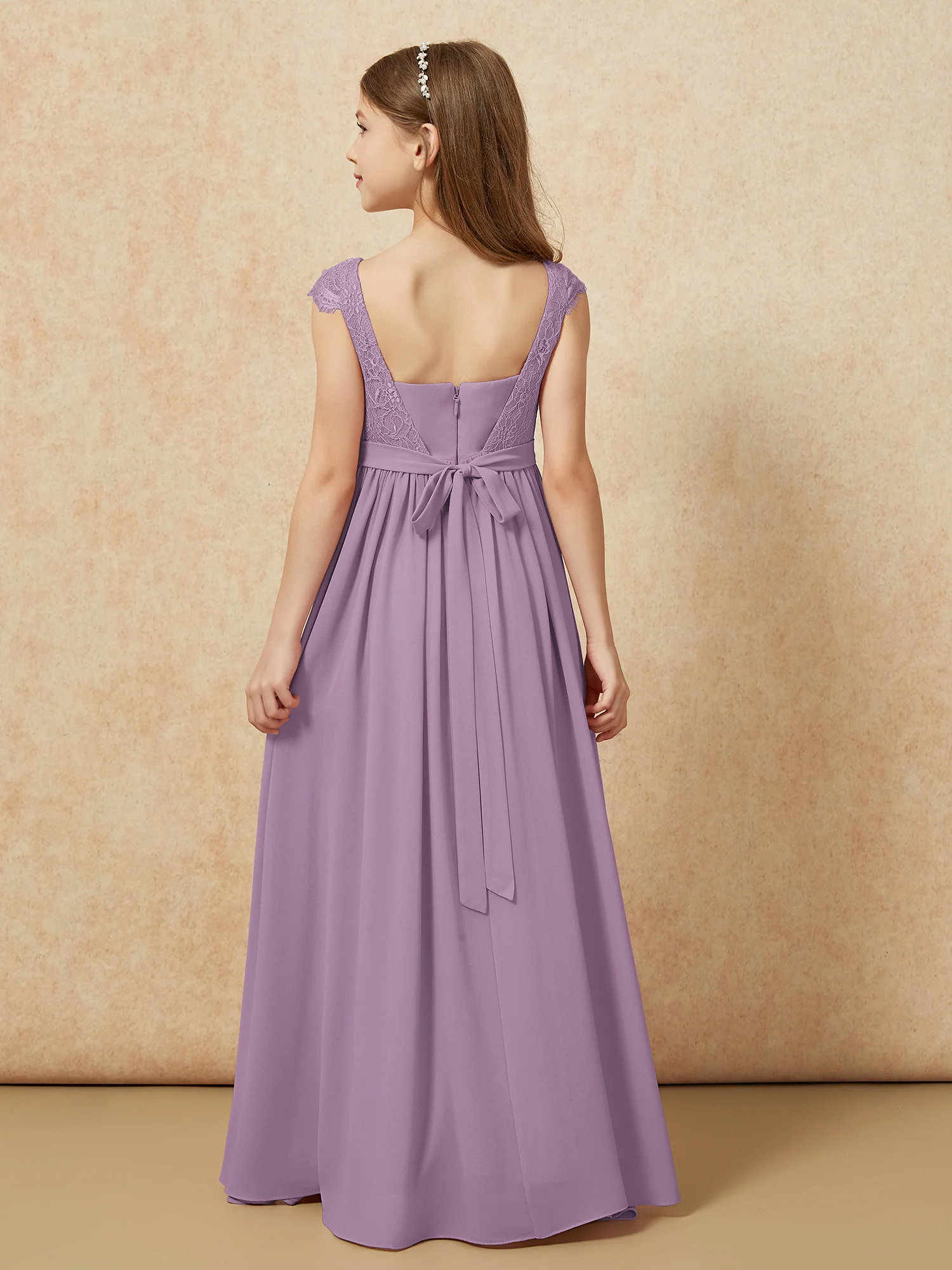 Cap Sleeve Lace Chiffon Junior Bridesmaid Dresses Wisteria - Image 2