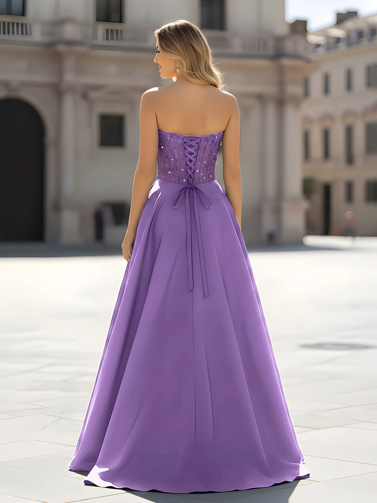 Sequin Sweetheart Bodice A-Line Gown with Slit Tahiti - Image 2