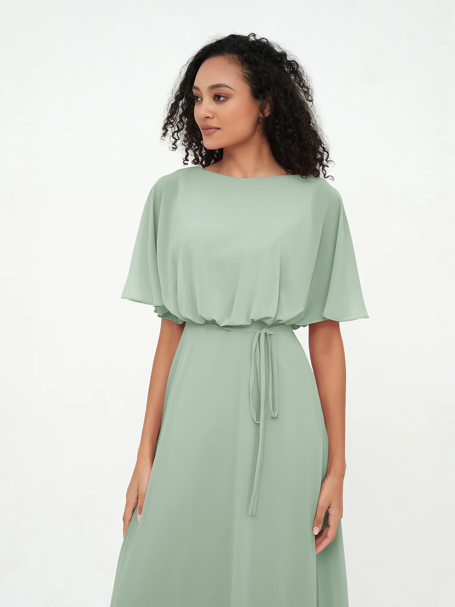 Chiffon Full Length Bridesmaid Dresses with Wrap Agave - Image 5