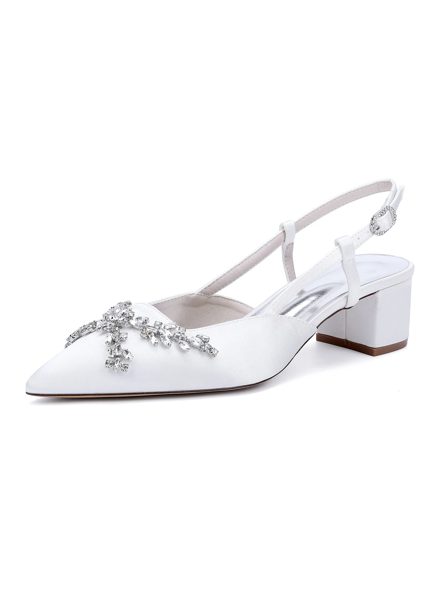 Crystal Embellished Pointed Toe Slingback Chunky Heels - Image 10