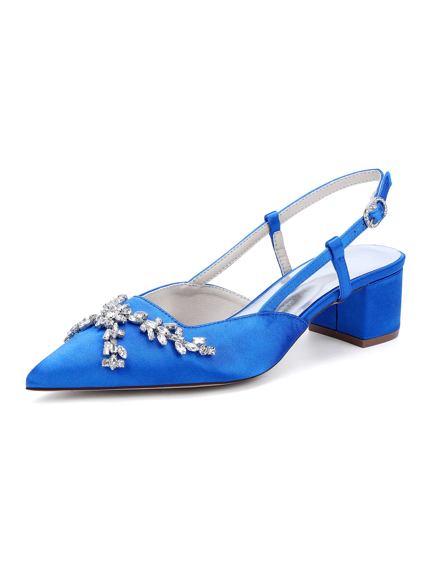 Crystal Embellished Pointed Toe Slingback Chunky Heels - Image 11
