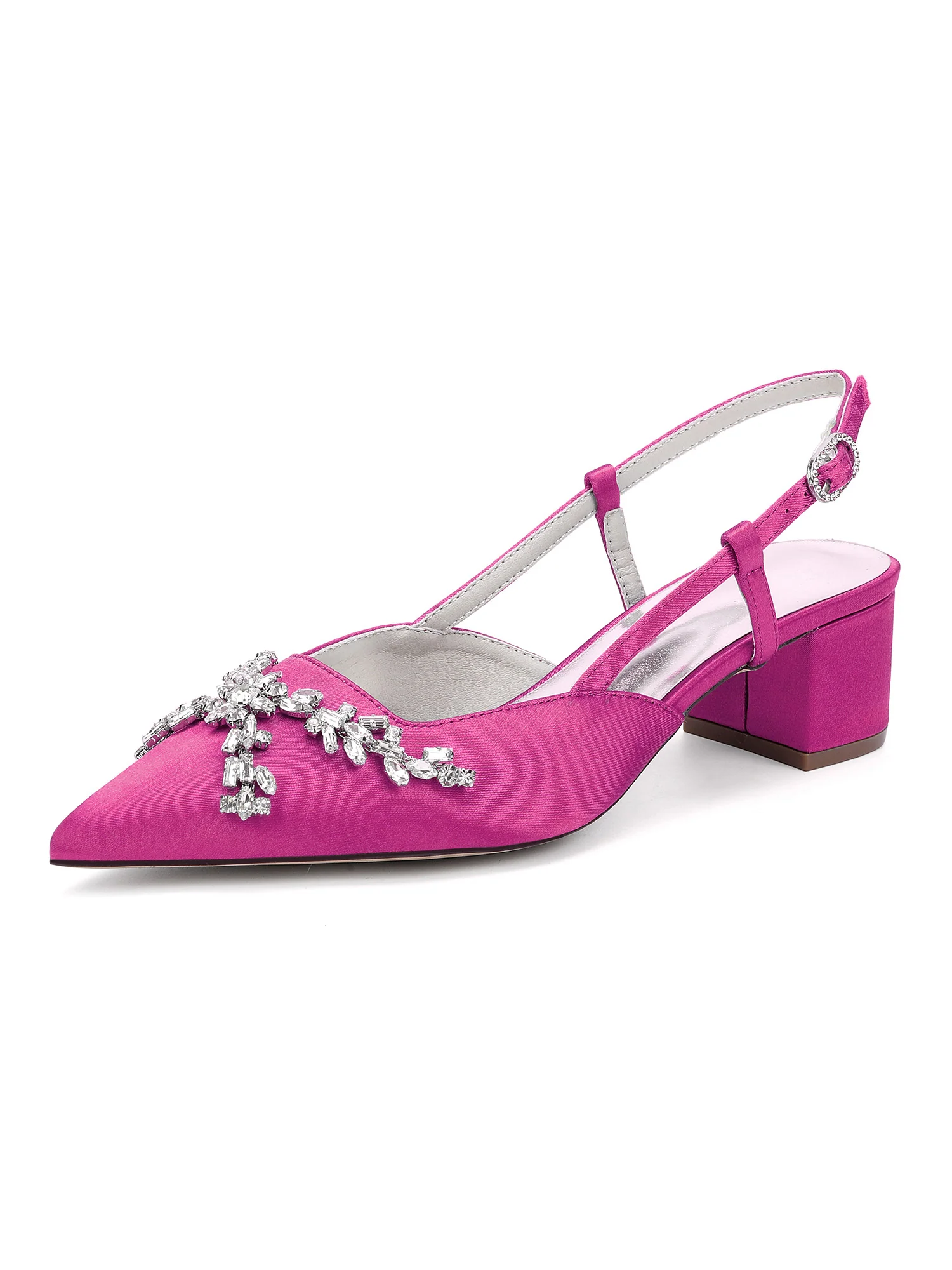 Crystal Embellished Pointed Toe Slingback Chunky Heels - Image 12