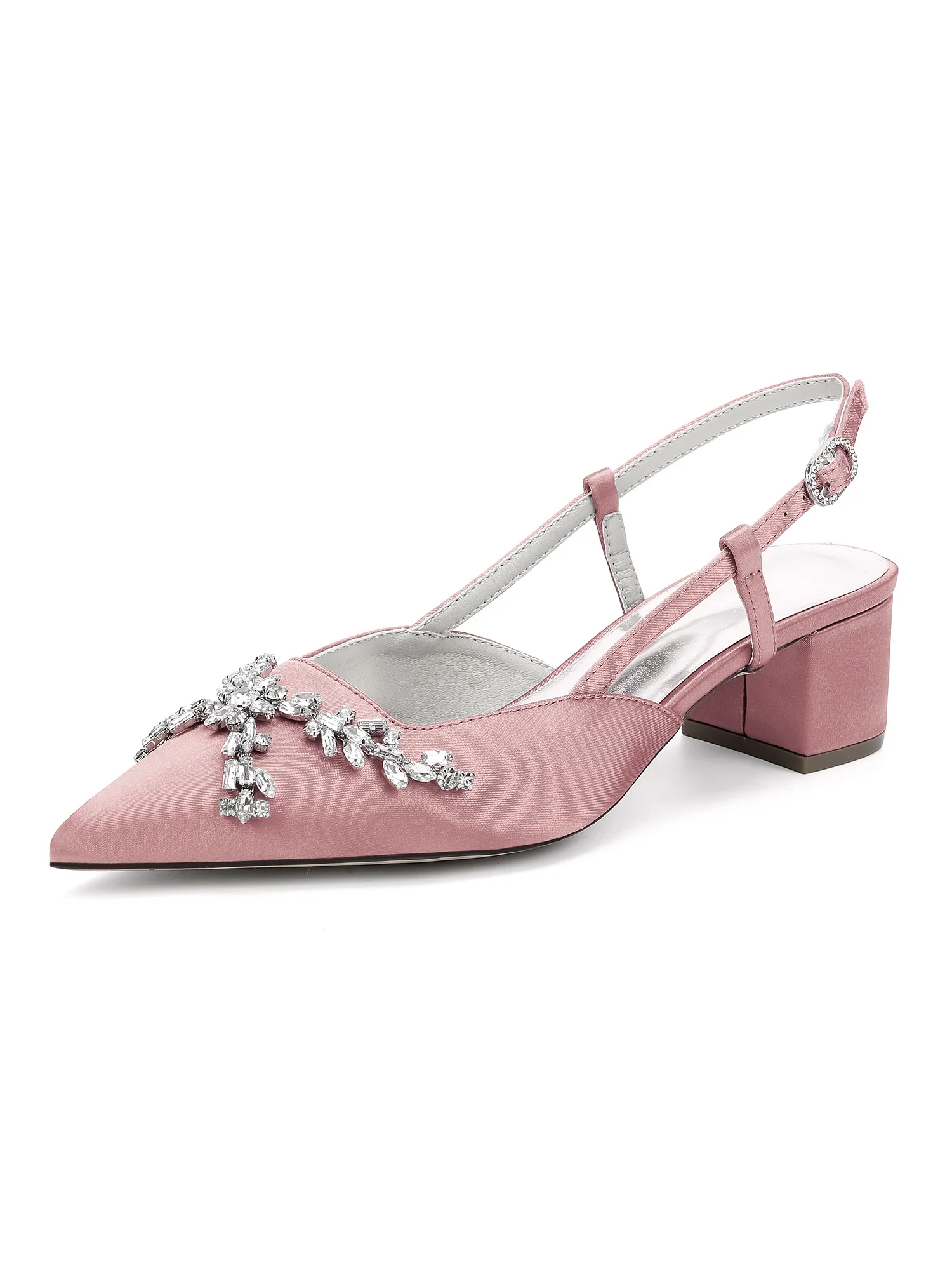 Crystal Embellished Pointed Toe Slingback Chunky Heels - Image 13