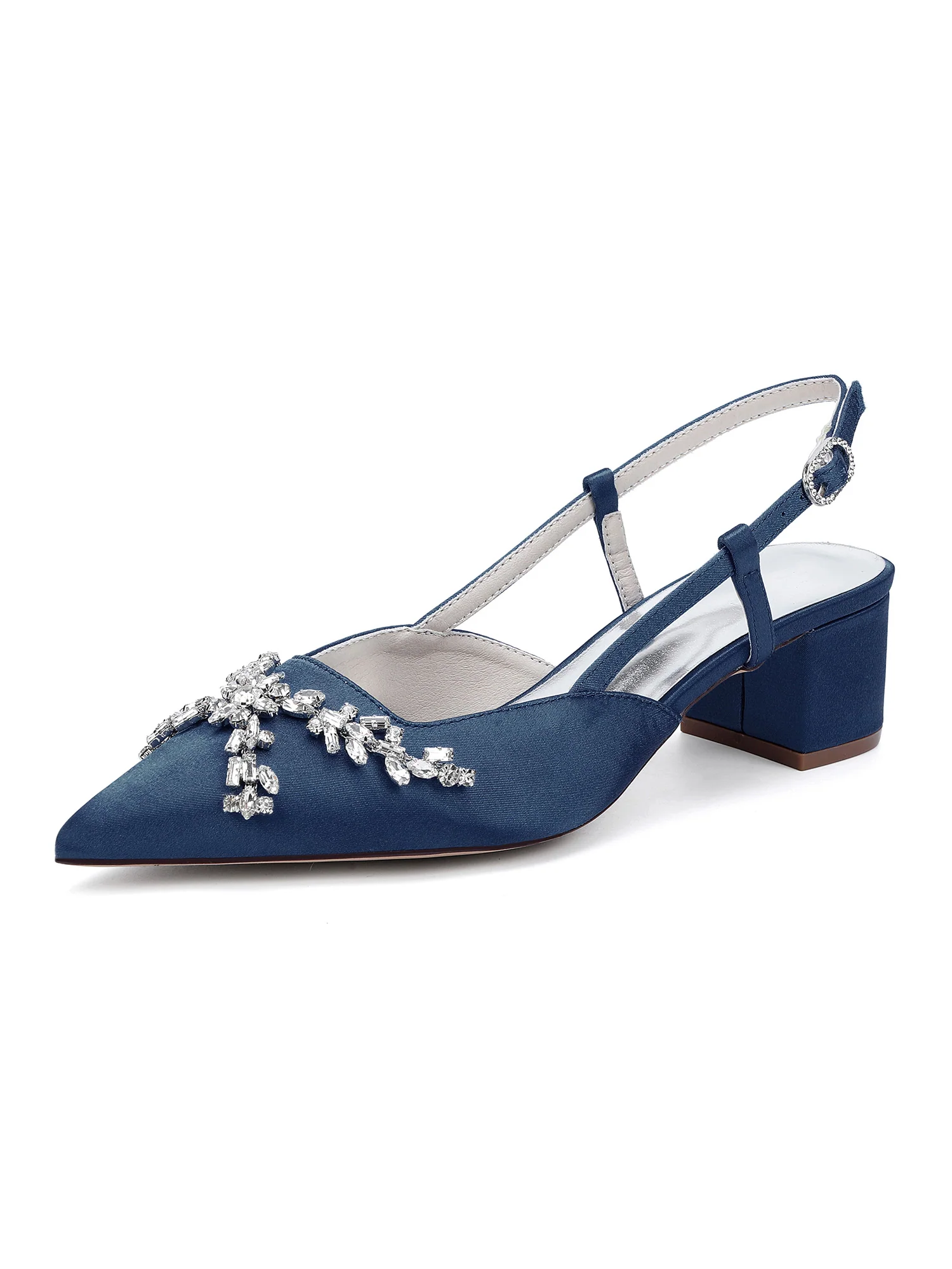 Crystal Embellished Pointed Toe Slingback Chunky Heels - Image 14