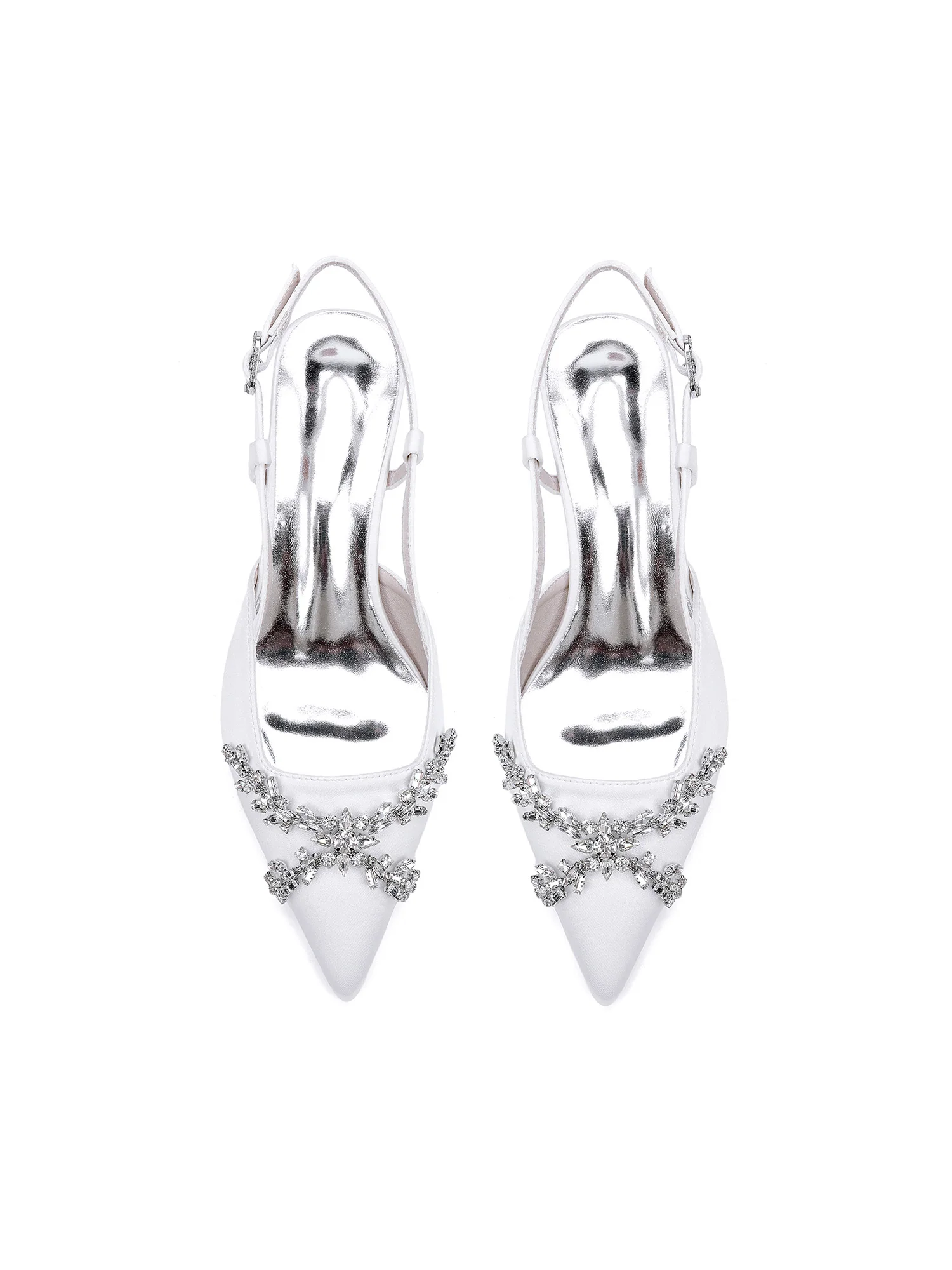 Crystal Embellished Pointed Toe Slingback Chunky Heels - Image 4