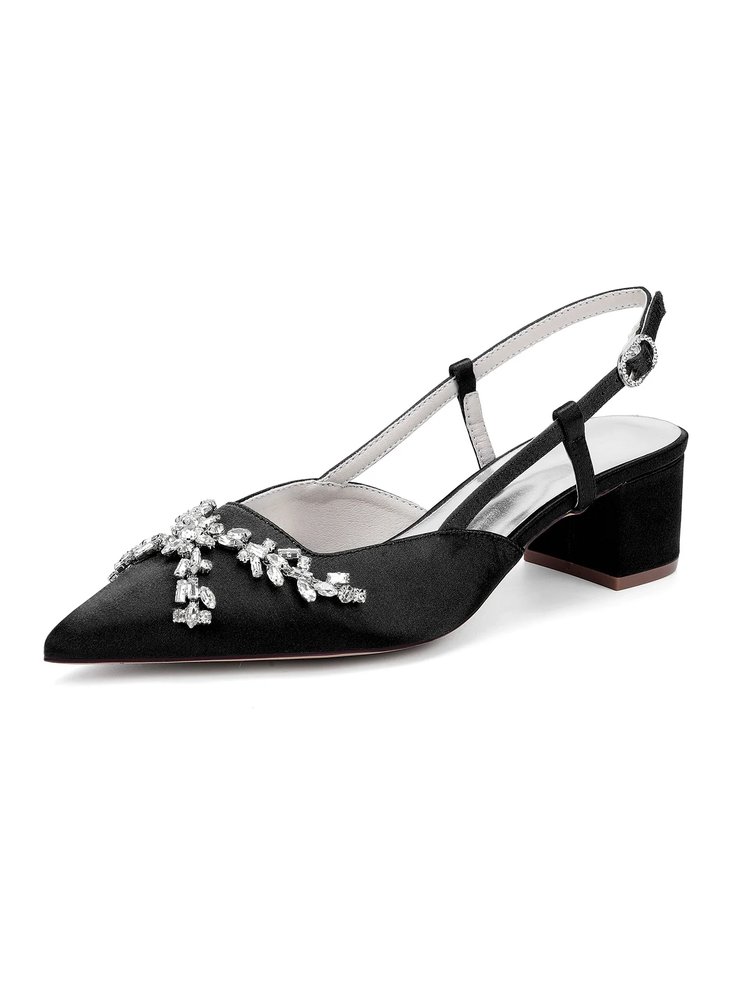 Crystal Embellished Pointed Toe Slingback Chunky Heels - Image 6