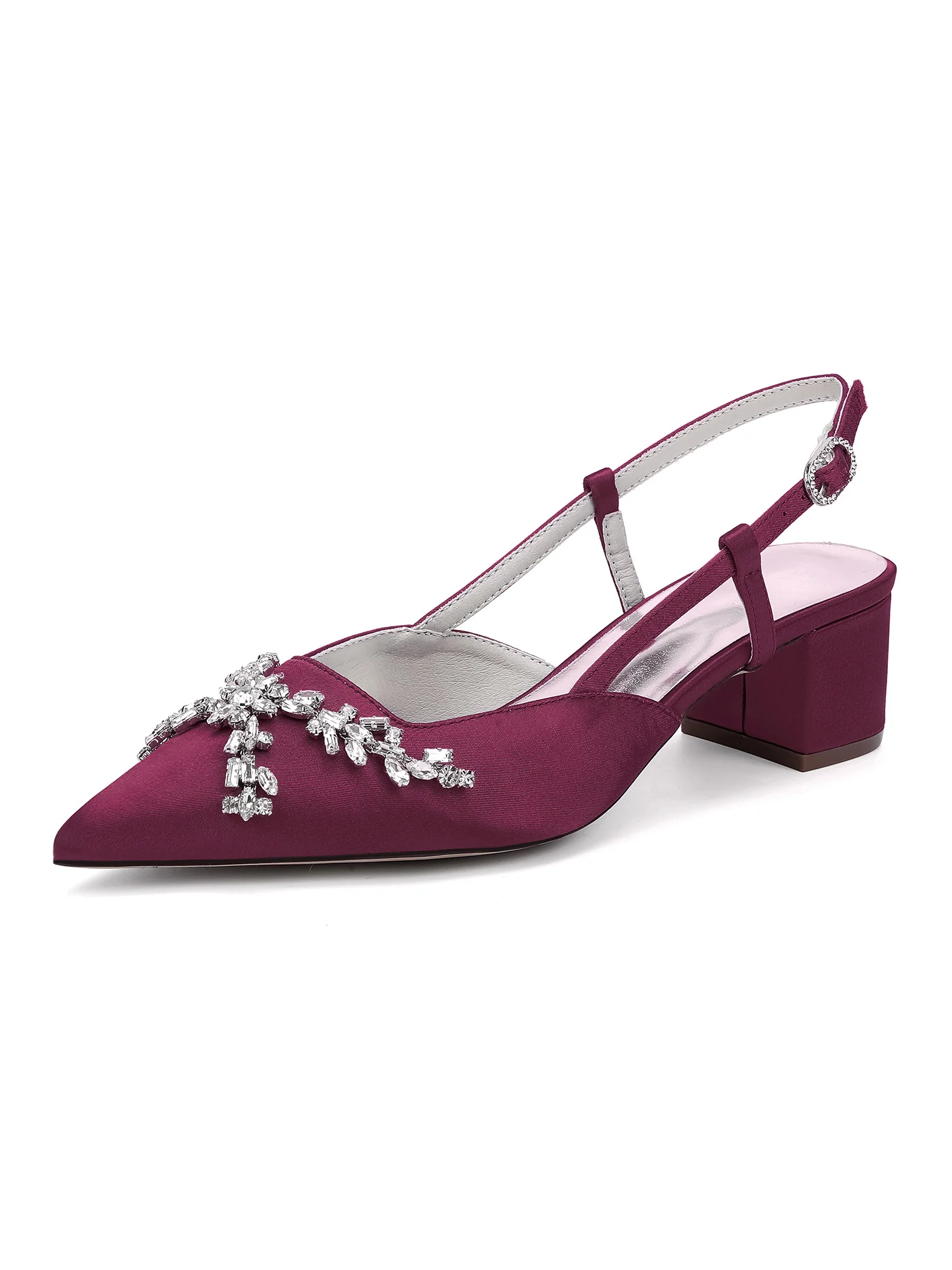Crystal Embellished Pointed Toe Slingback Chunky Heels - Image 7