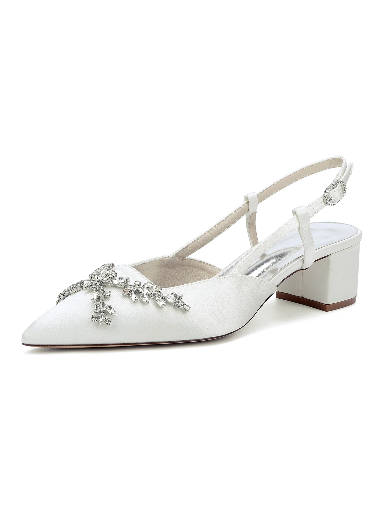 Crystal Embellished Pointed Toe Slingback Chunky Heels - Image 8