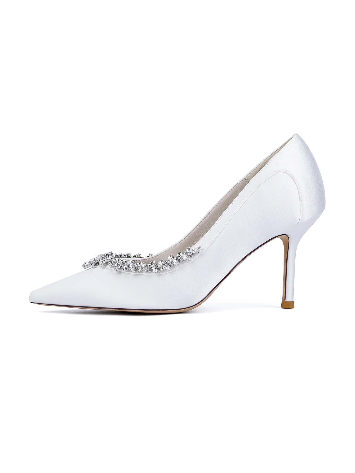 Crystal Side Pointed Toe Faux Silk High Heels - Image 3