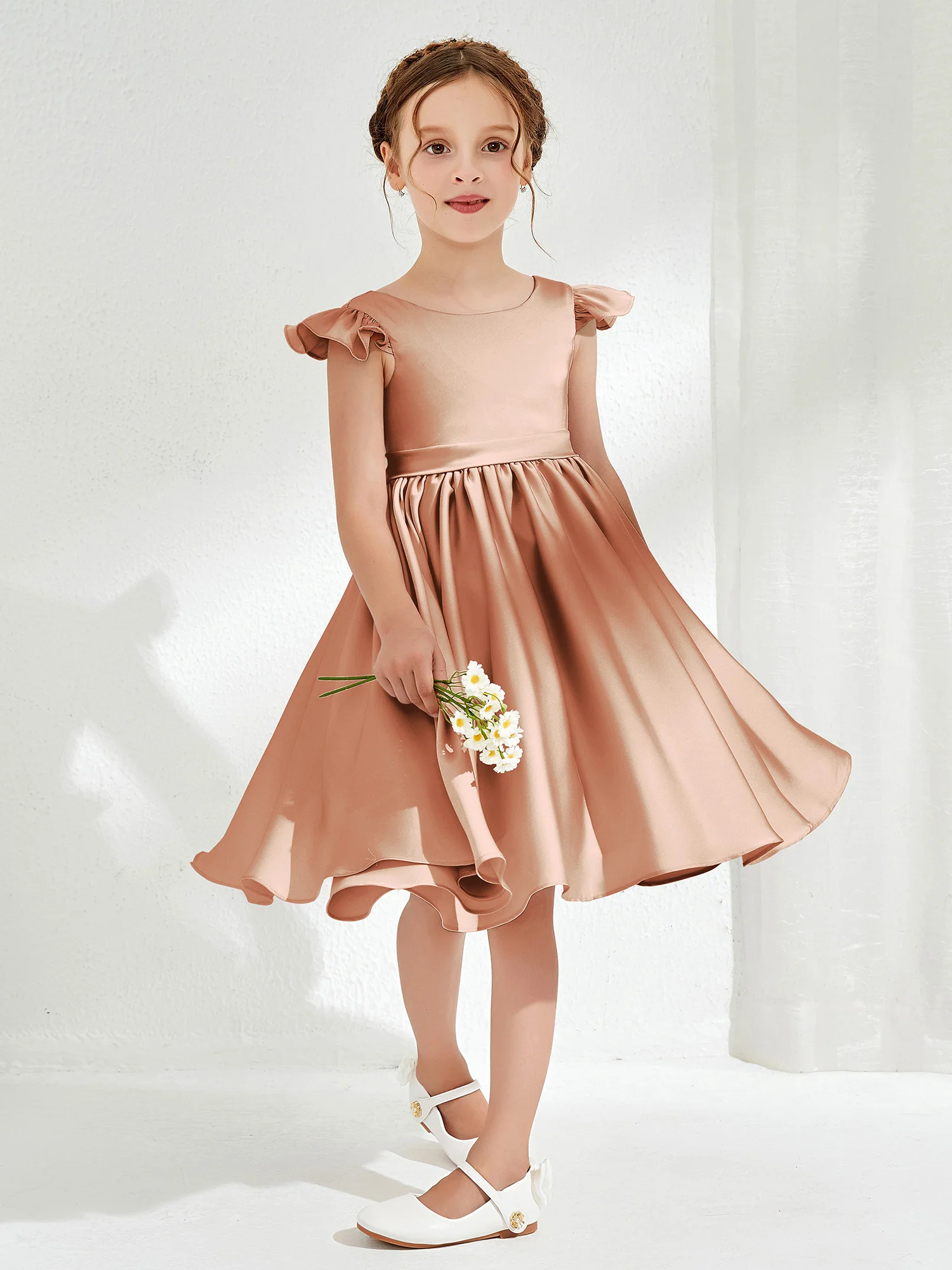 Cute Cap Sleeves Acetate Satin Flower Girl Dresses Bronzer - Image 3