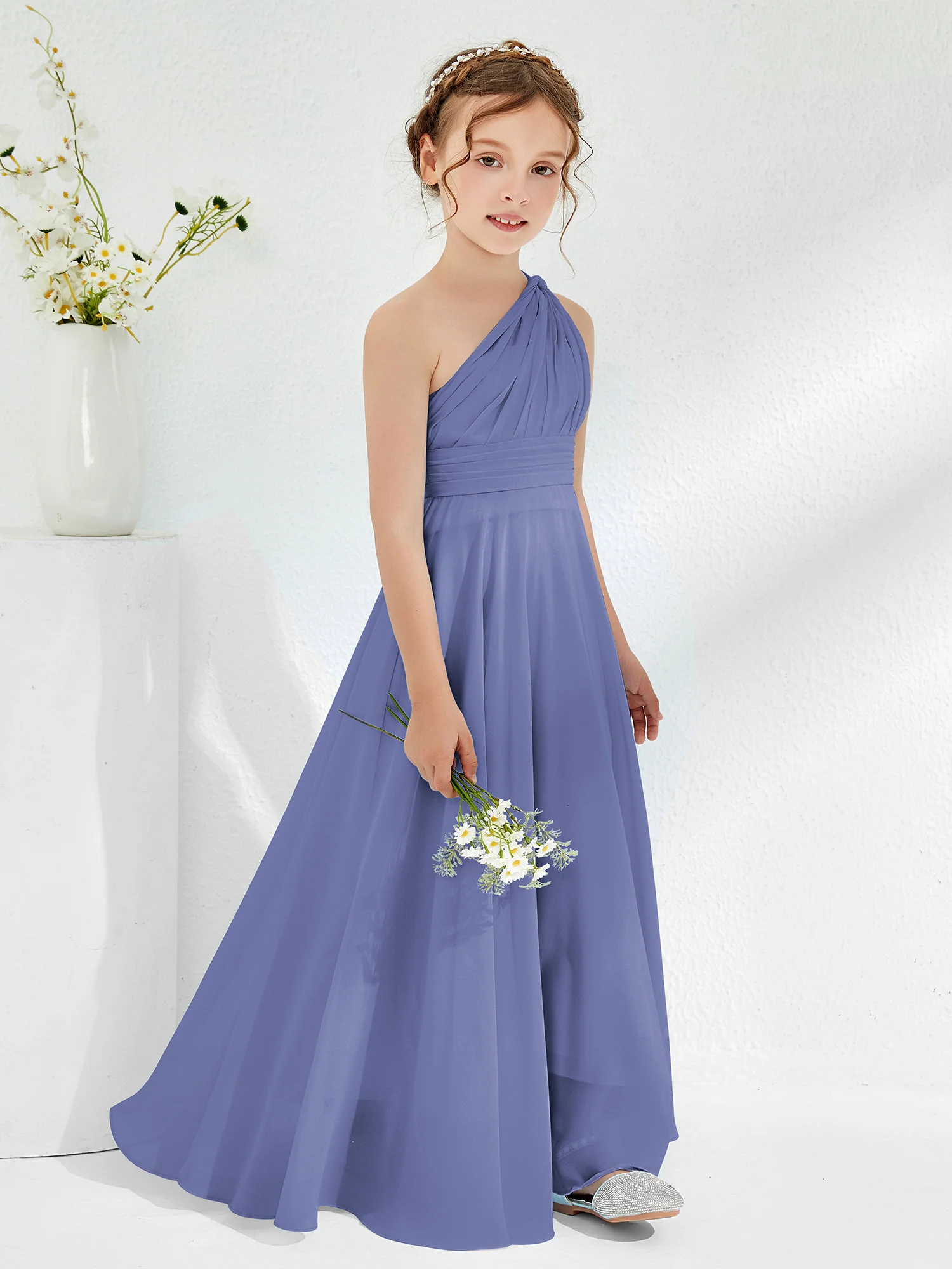 Cute One Shoulder A-line Junior Bridesmaid Dresses Periwinkle - Image 3
