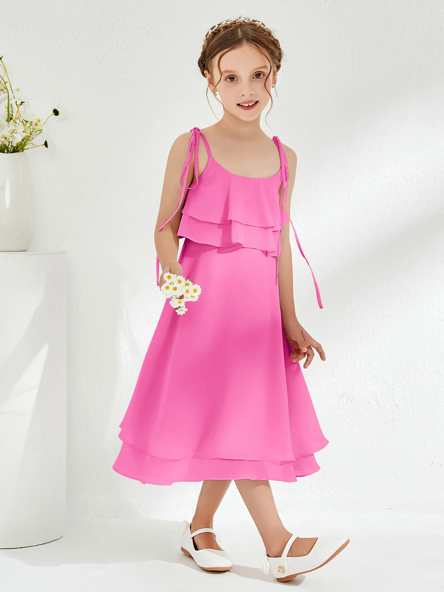 Cute Two Layers Ruffles Junior Bridesmaid Dresses Azalea - Image 3