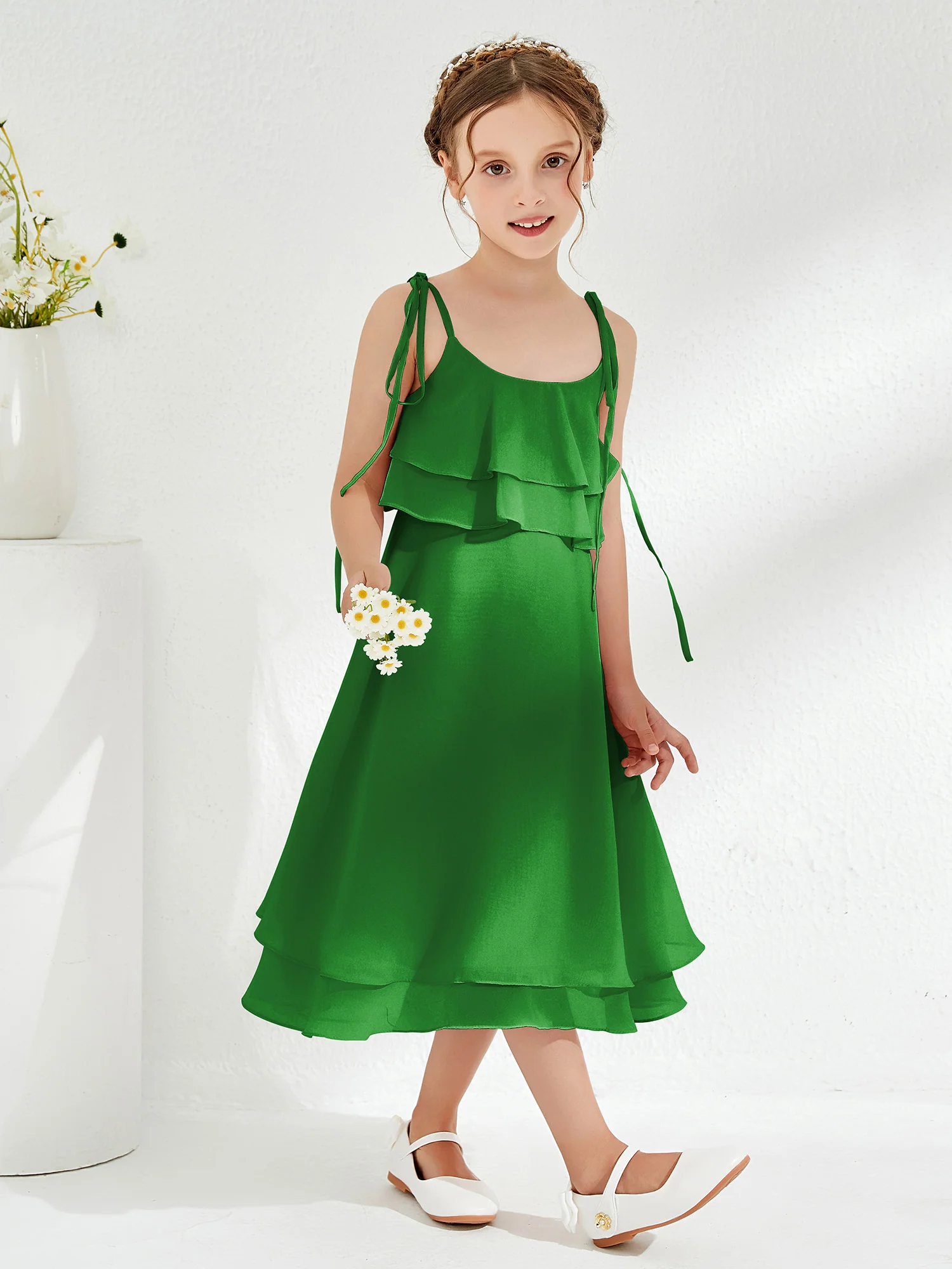Cute Two Layers Ruffles Junior Bridesmaid Dresses Green - Image 3
